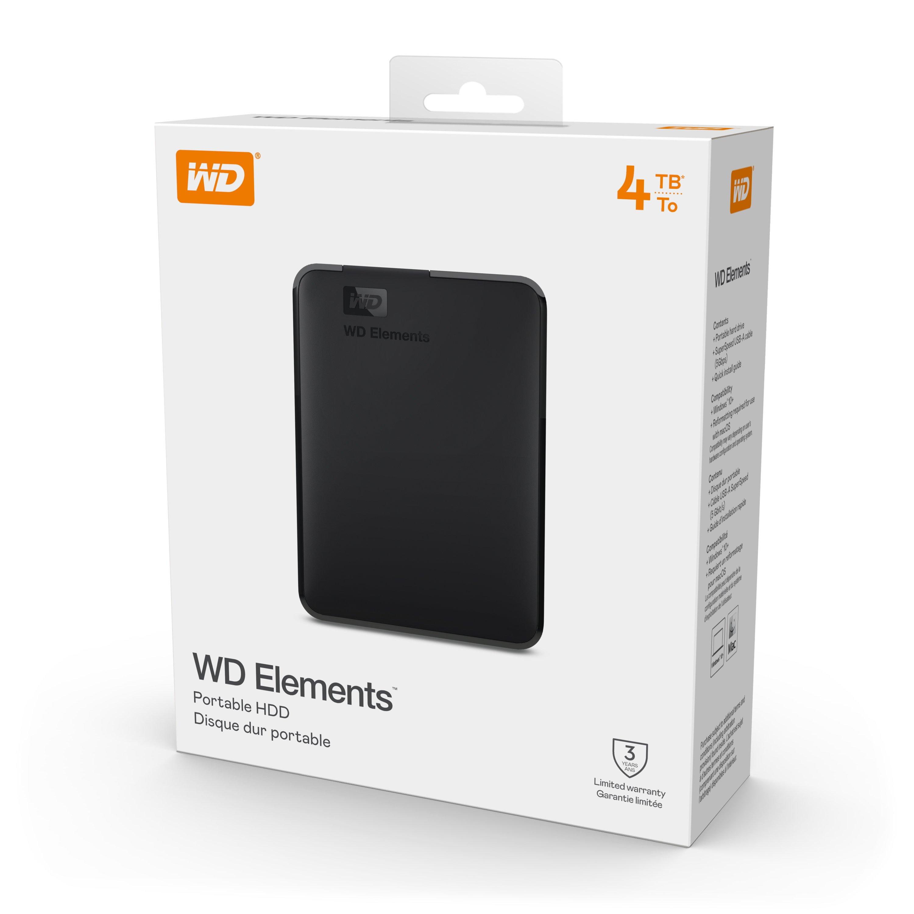 Noir - Western Digital - WD 4TB Elements Portable External Hard Drive WDBU6Y0040BBK-WESN - 8