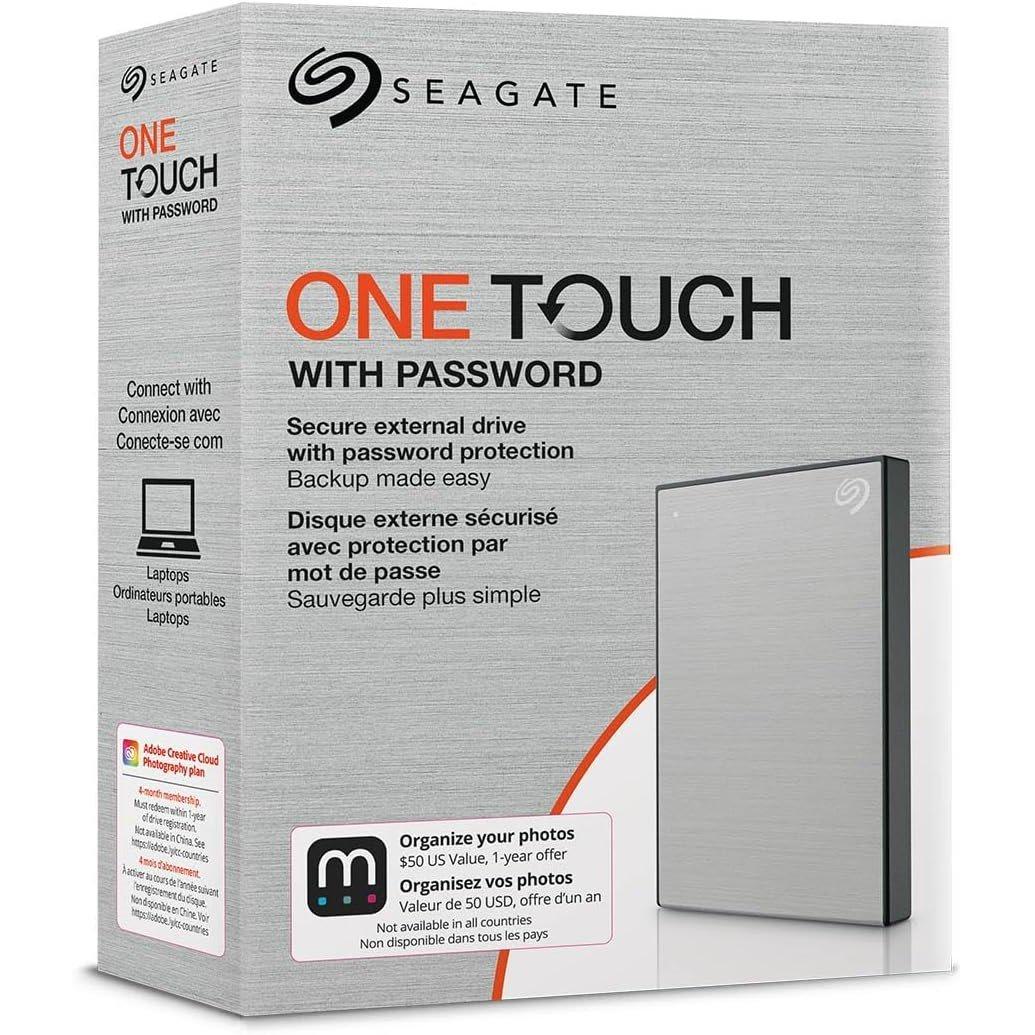 Argento - Seagate - USB3 10 One Touch External Hard Drive with Password - Silver - 2