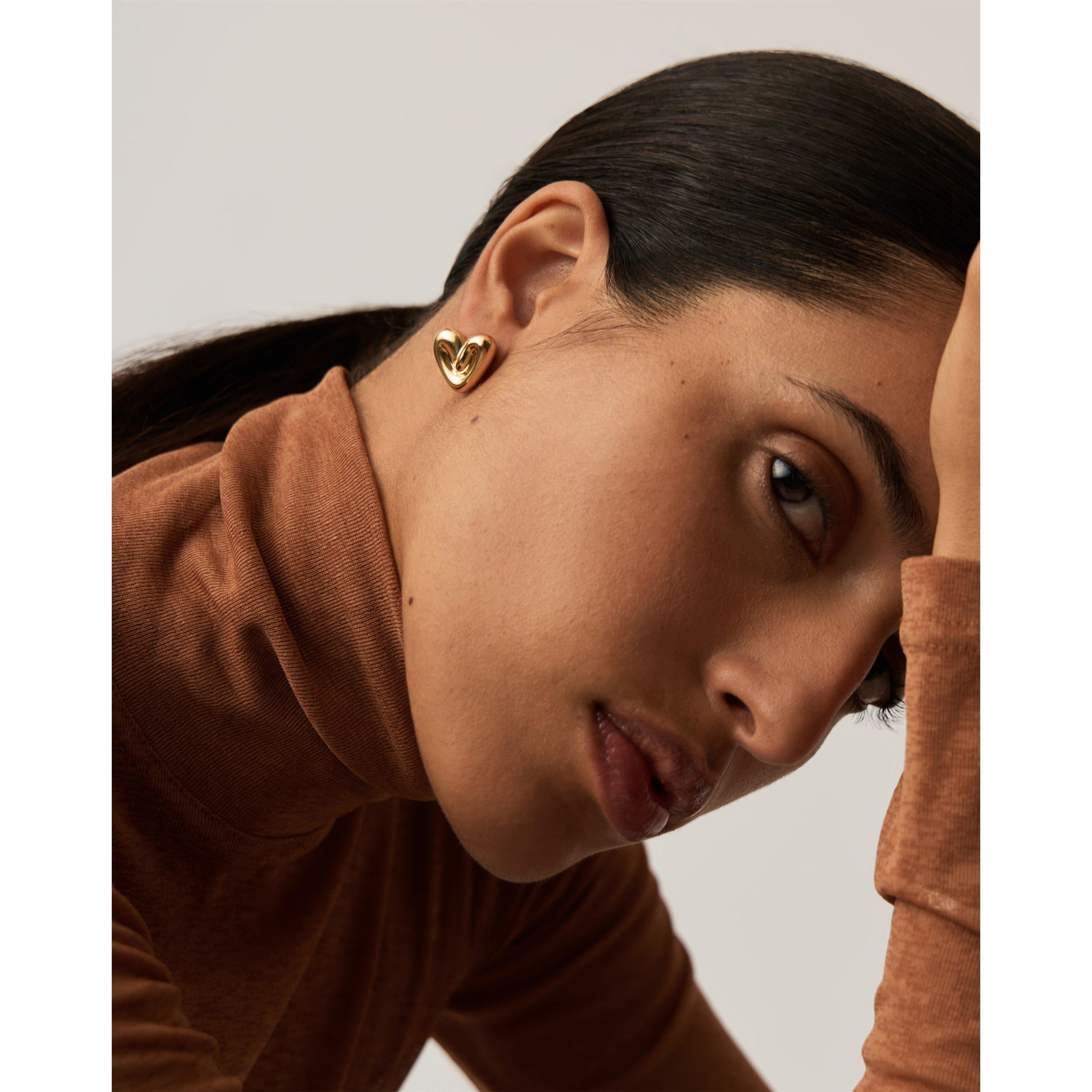 Gold - Missoma - Puffy Stud Heart Earrings - 5