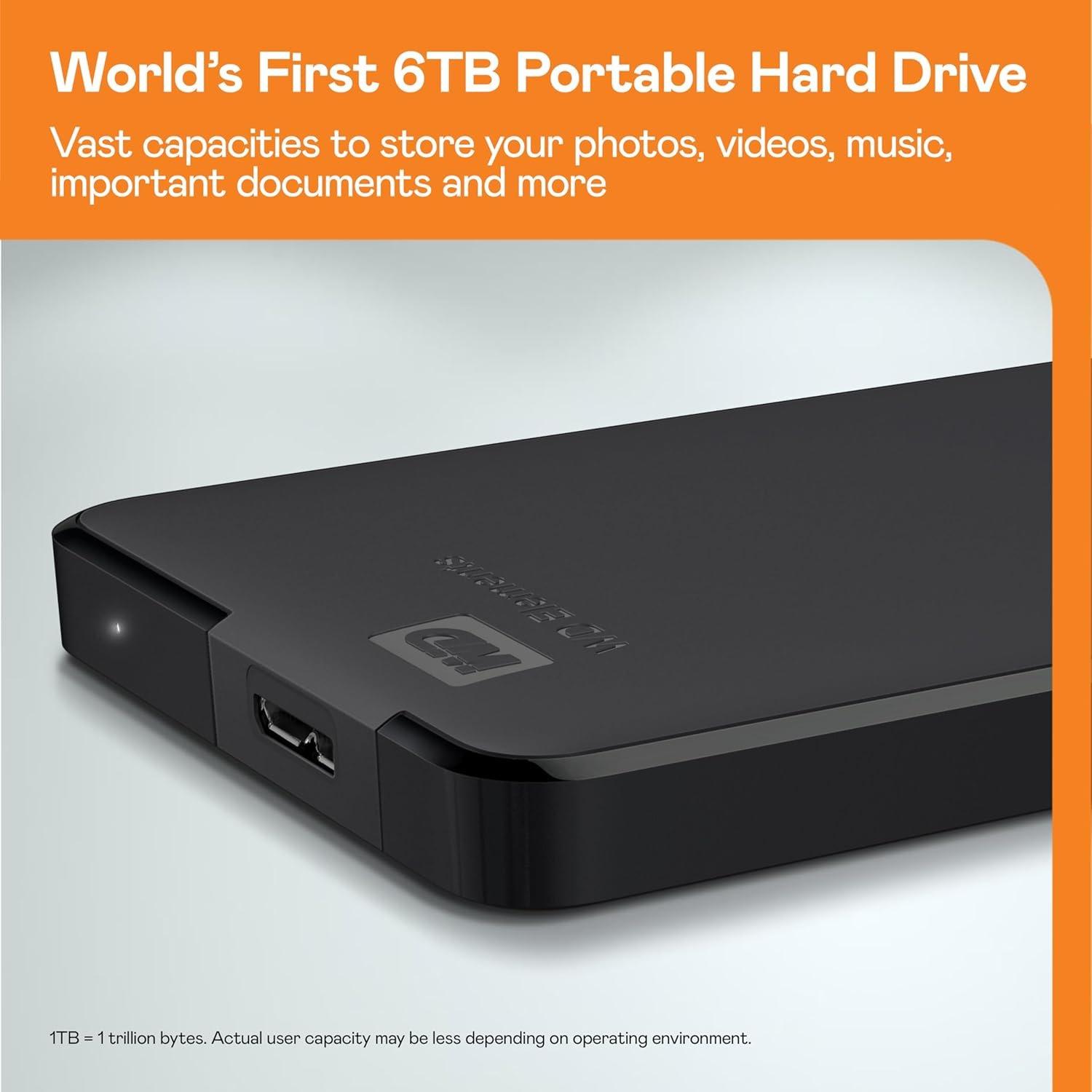 Schwarz - Western Digital - Elements 1TB Portable External Hard Drive - 6