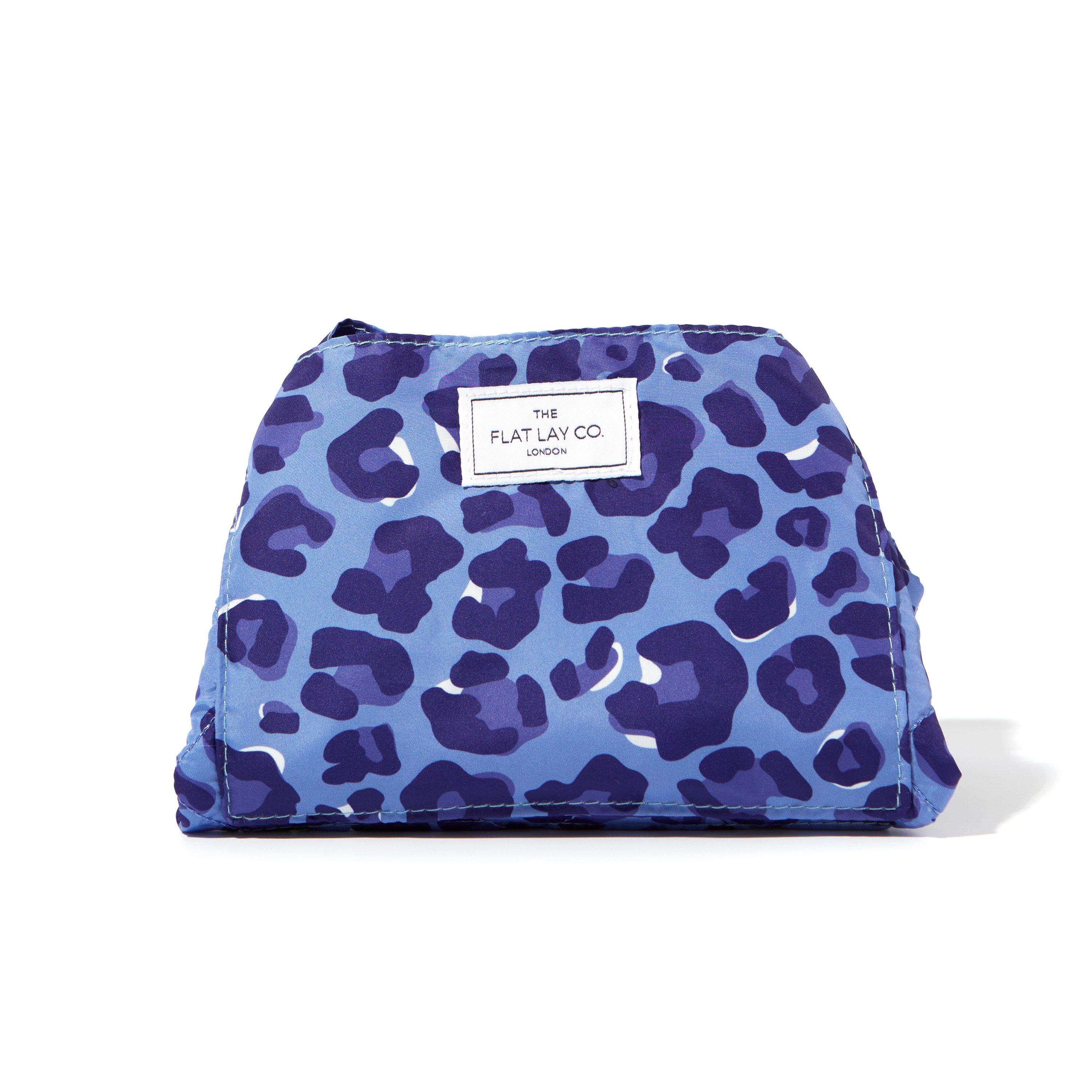 Blue Leopard - The Flat Lay Co. - Drawstring Flat Lay Makeup Bag - Blue Leopard