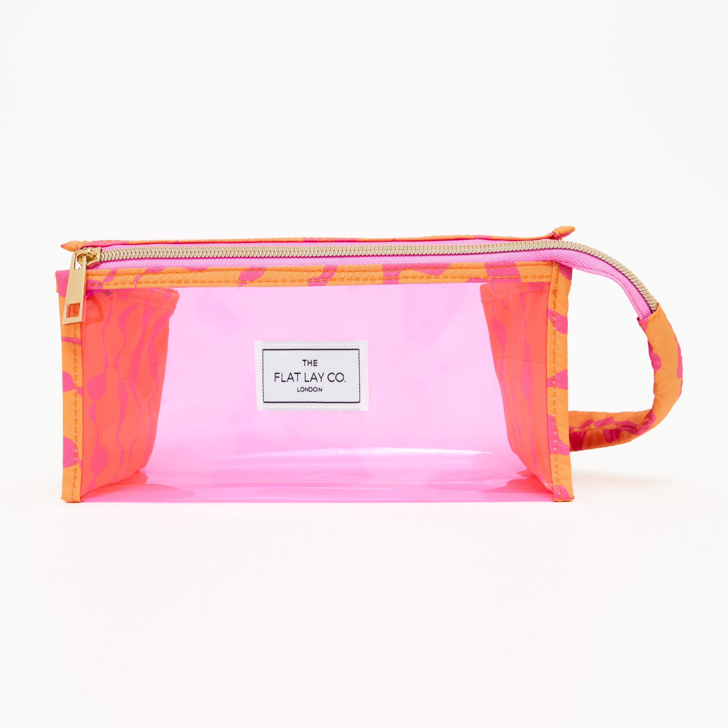 Pink Dribbles - The Flat Lay Co. - Jelly Flat Lay Makeup Box Bag - Pink Dribbles on Orange - 1
