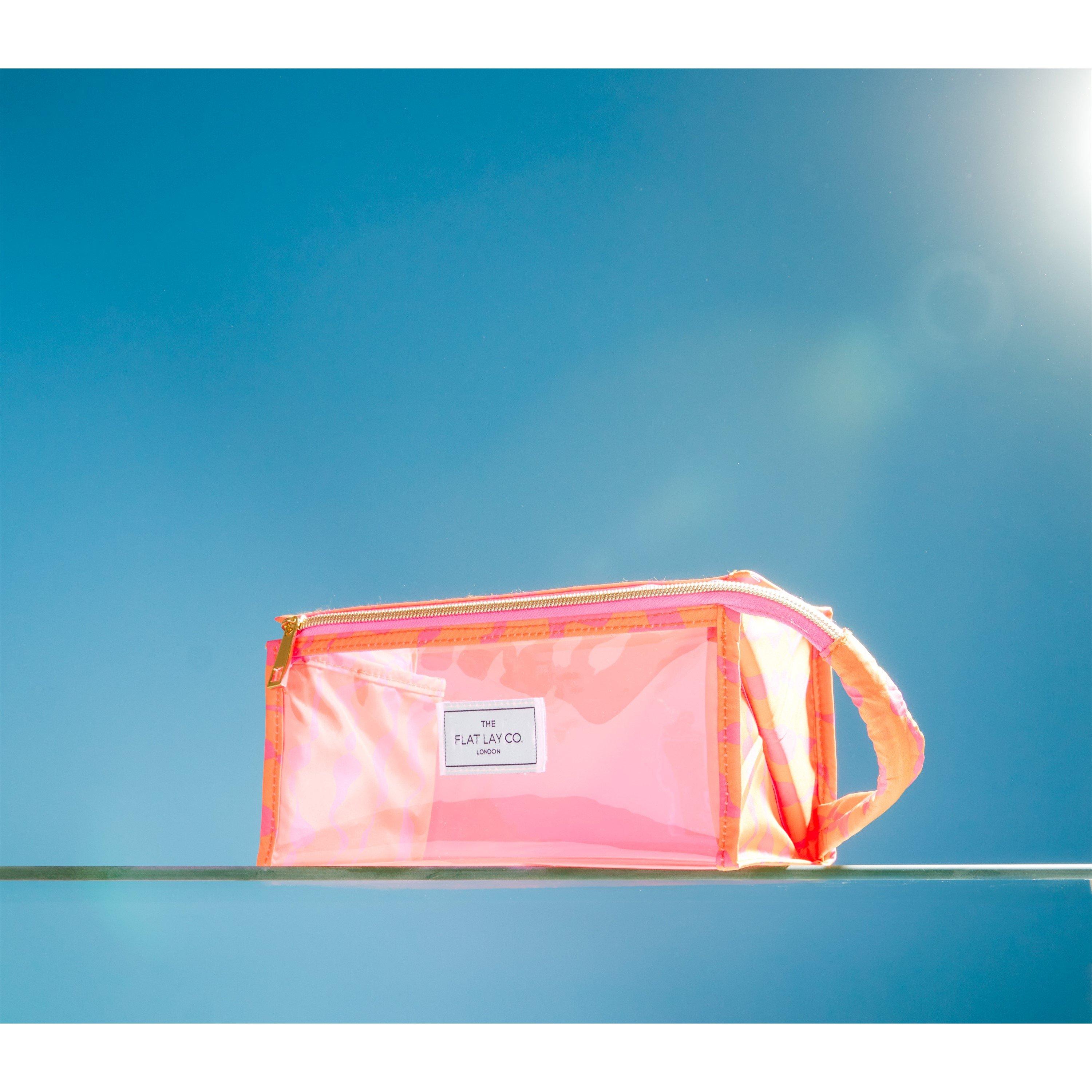 Pink Dribbles - The Flat Lay Co. - Jelly Flat Lay Makeup Box Bag - Pink Dribbles on Orange - 5