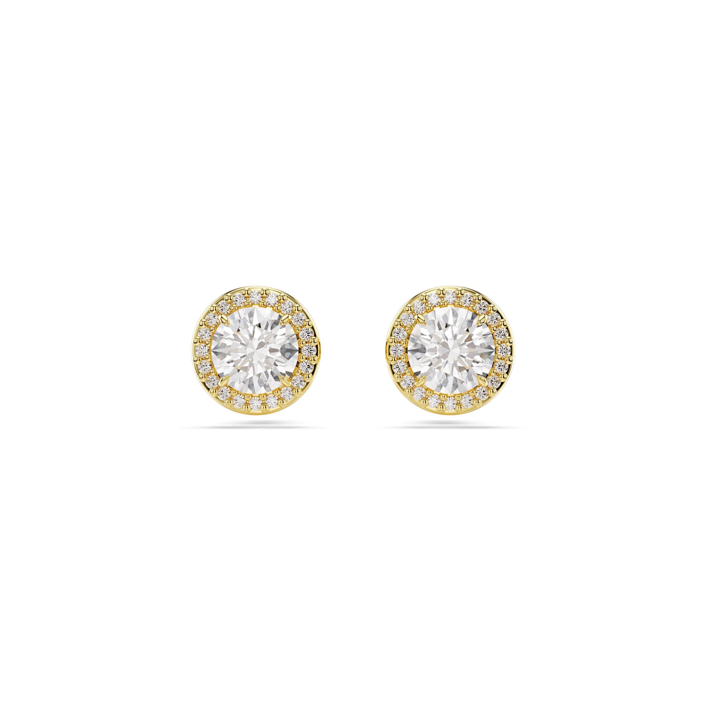 Swarovski Una Angelic stud earrings, Round cut, Pavé, White, Rhodium plated - Gold/Crystal