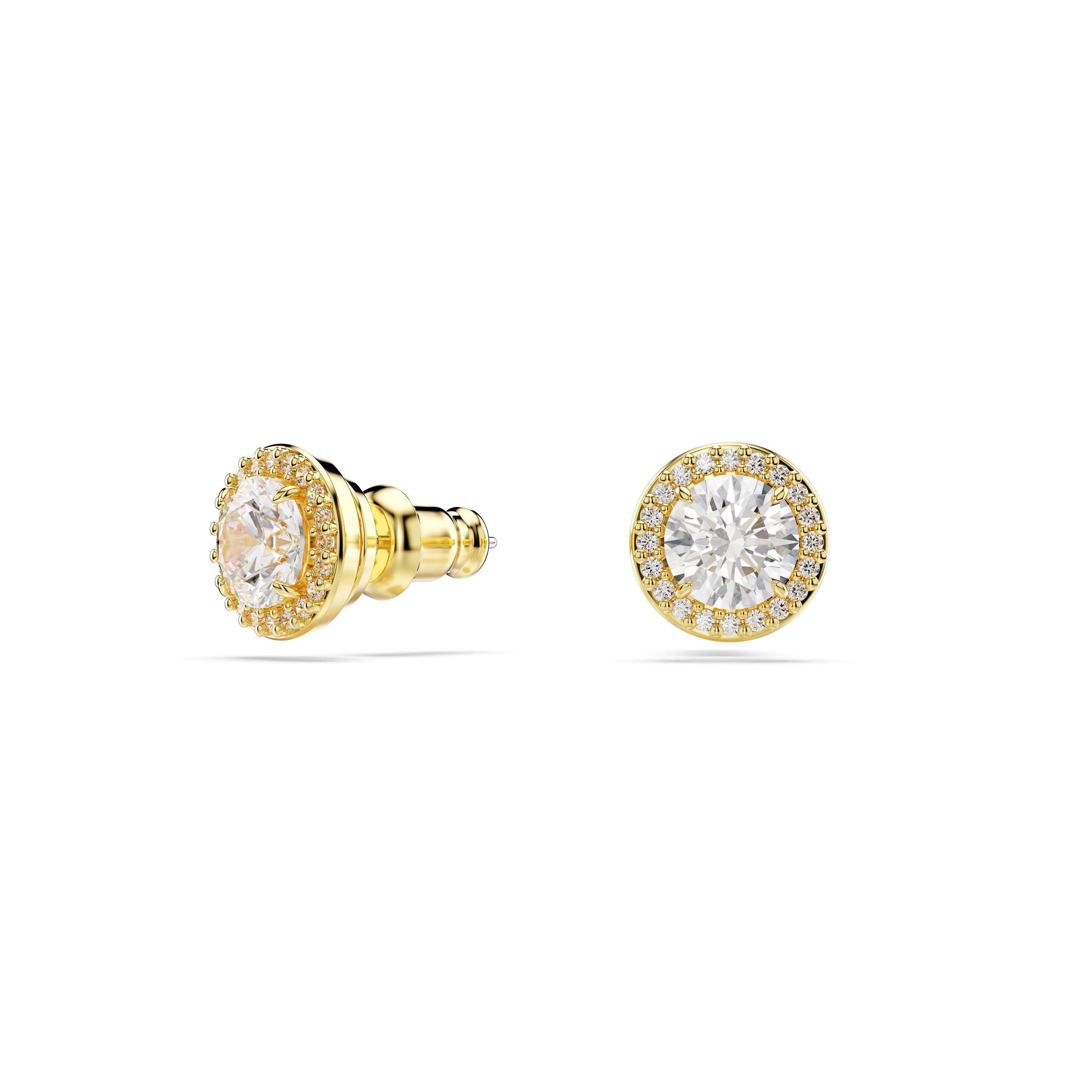 Gold/Crystal - Swarovski - Una Angelic stud earrings, Round cut, Pavé, White, Rhodium plated - 2