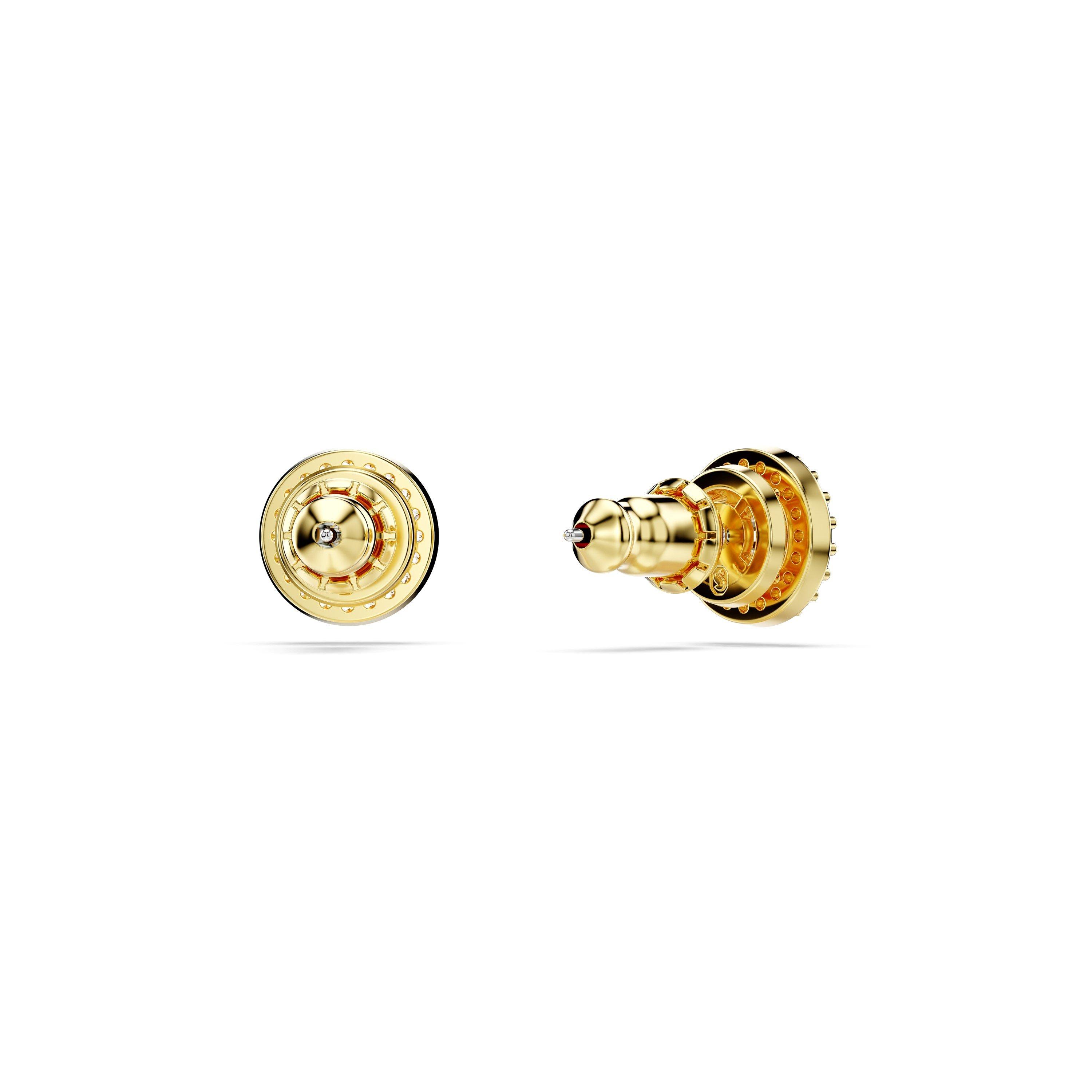 Gold/Crystal - Swarovski - Una Angelic stud earrings, Round cut, Pavé, White, Rhodium plated - 3