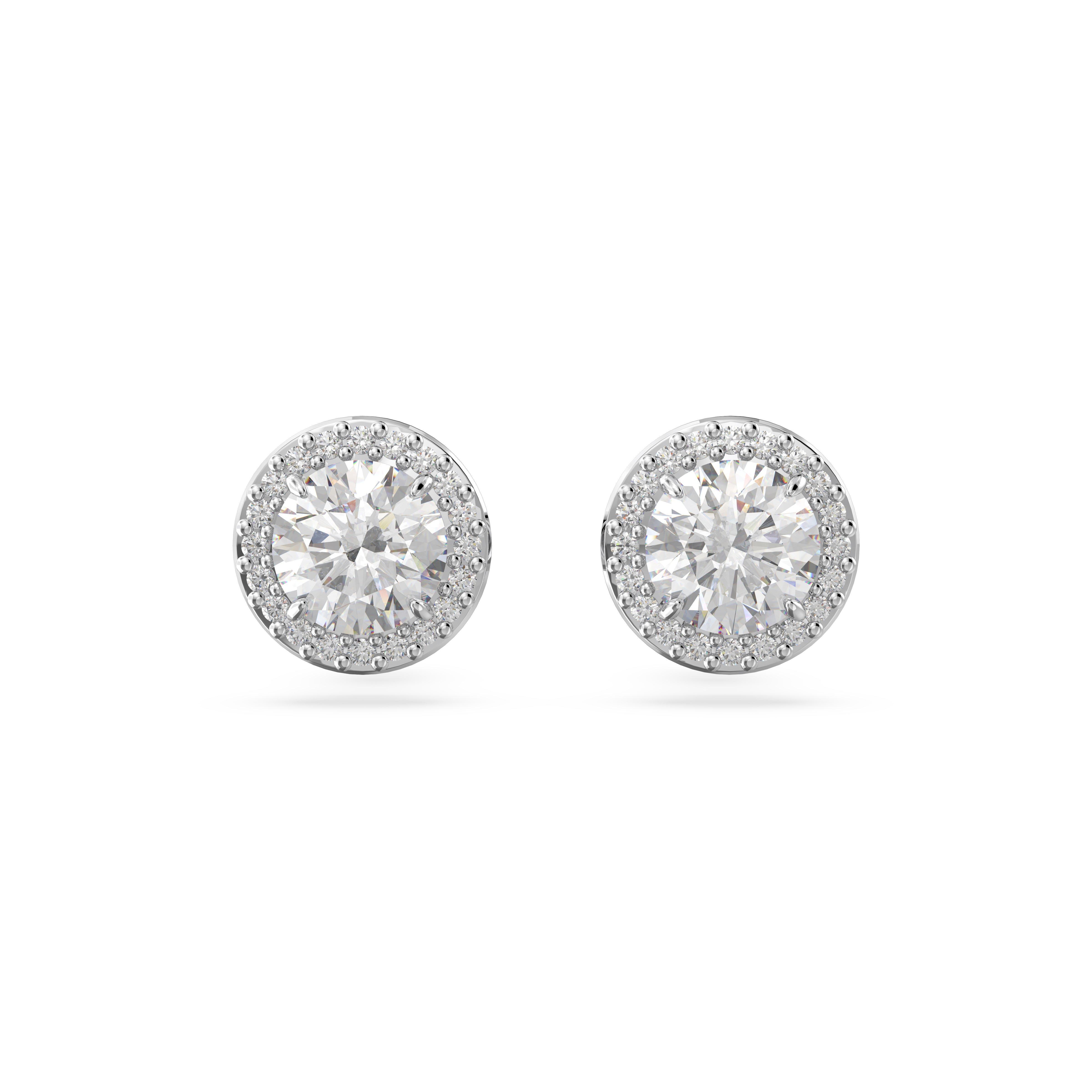Silver/Crystal - Swarovski - Una Angelic stud earrings, Round cut, Pavé, White, Rhodium plated - 1