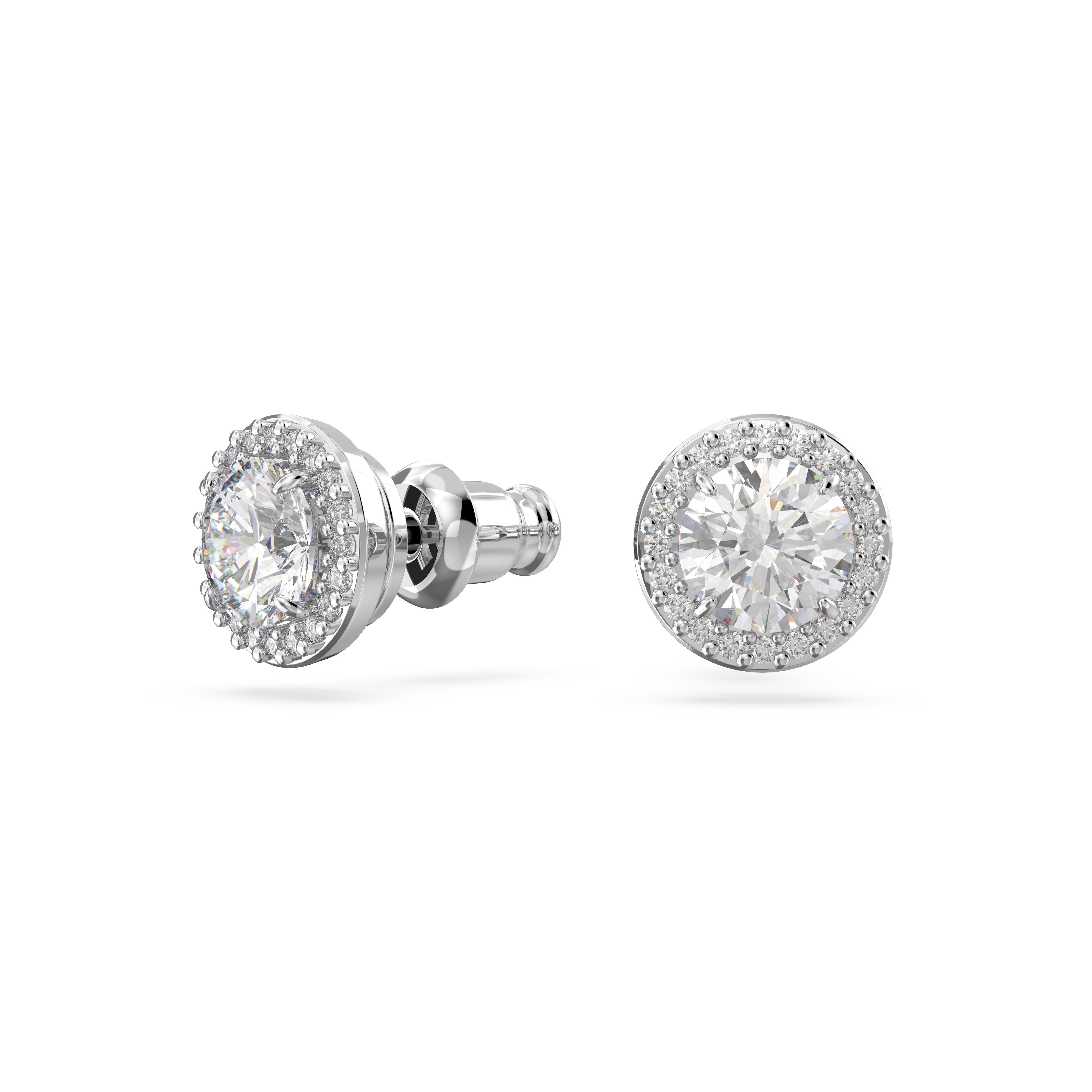 Silver/Crystal - Swarovski - Una Angelic stud earrings, Round cut, Pavé, White, Rhodium plated - 5