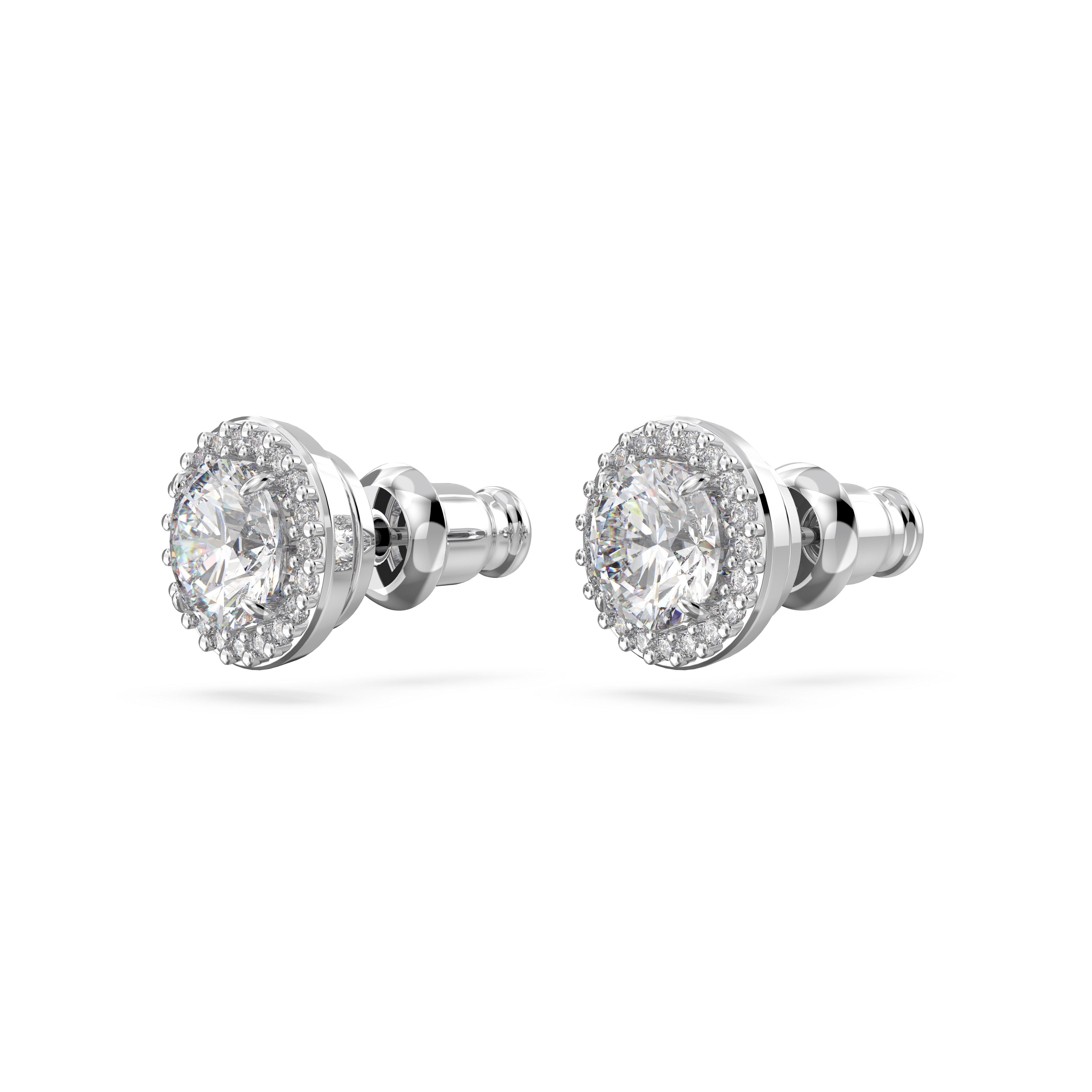 Silver/Crystal - Swarovski - Una Angelic stud earrings, Round cut, Pavé, White, Rhodium plated - 6