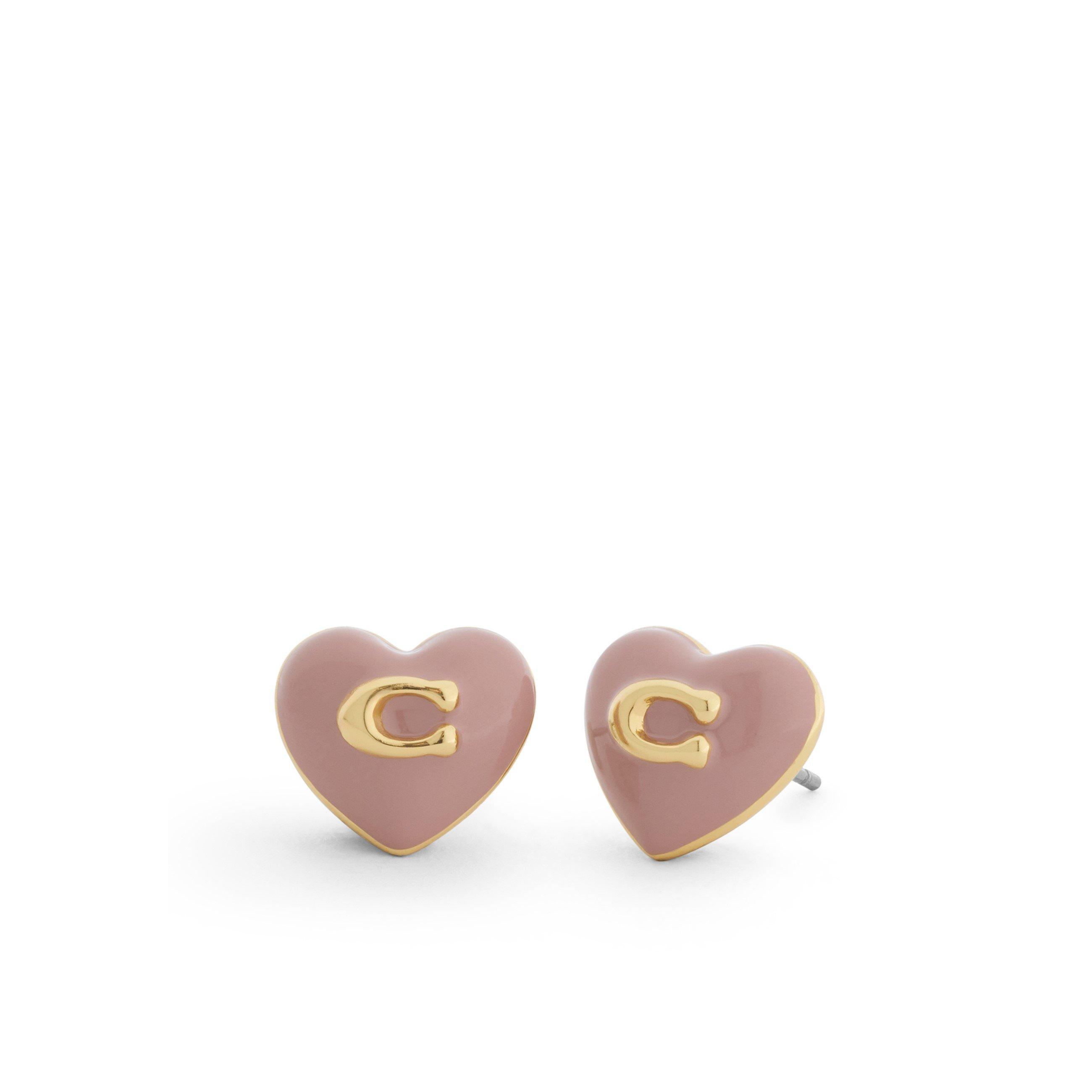 light pink - Coach - Women's Heart Pearl Gold Stud Earrings - 1