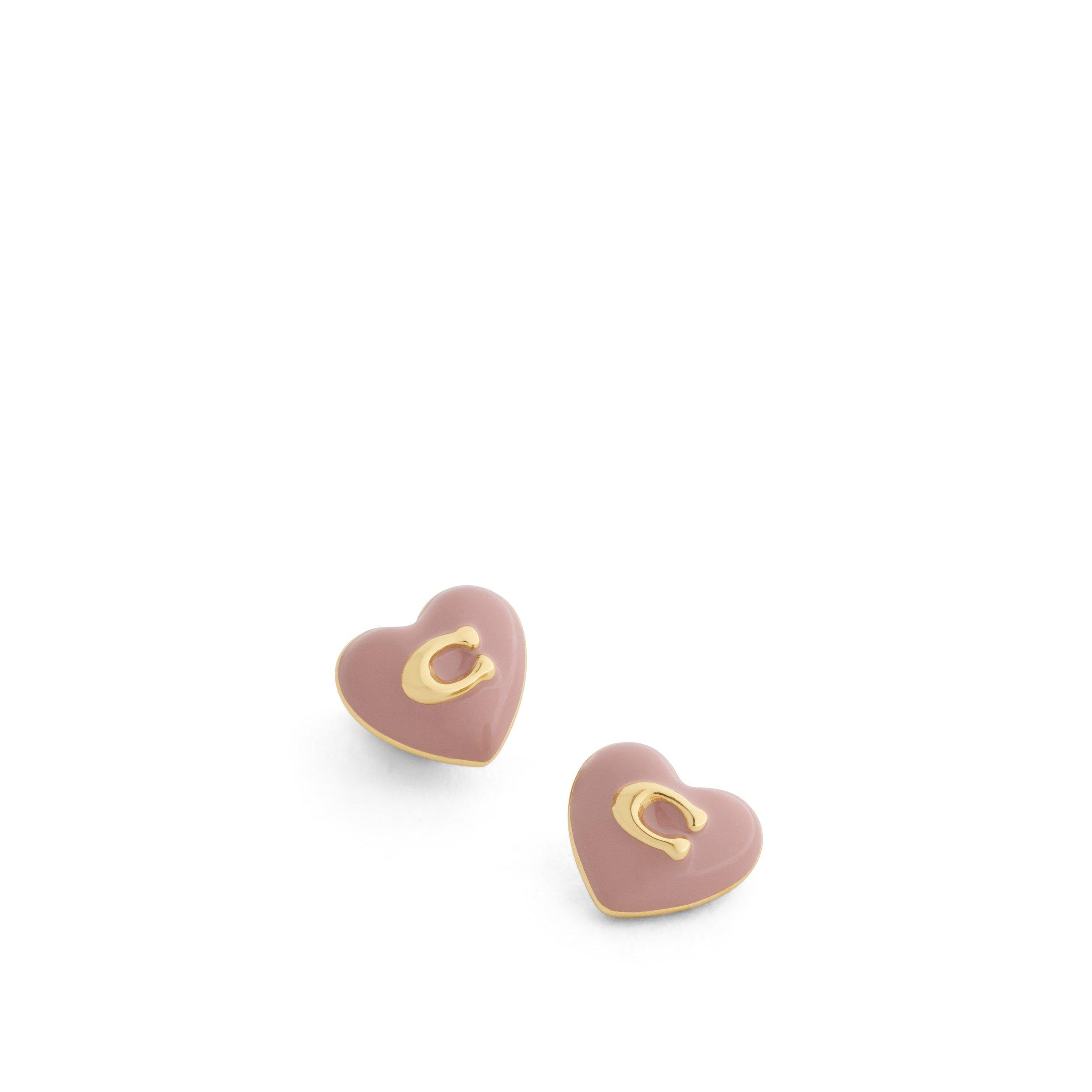 light pink - Coach - Women's Heart Pearl Gold Stud Earrings - 3