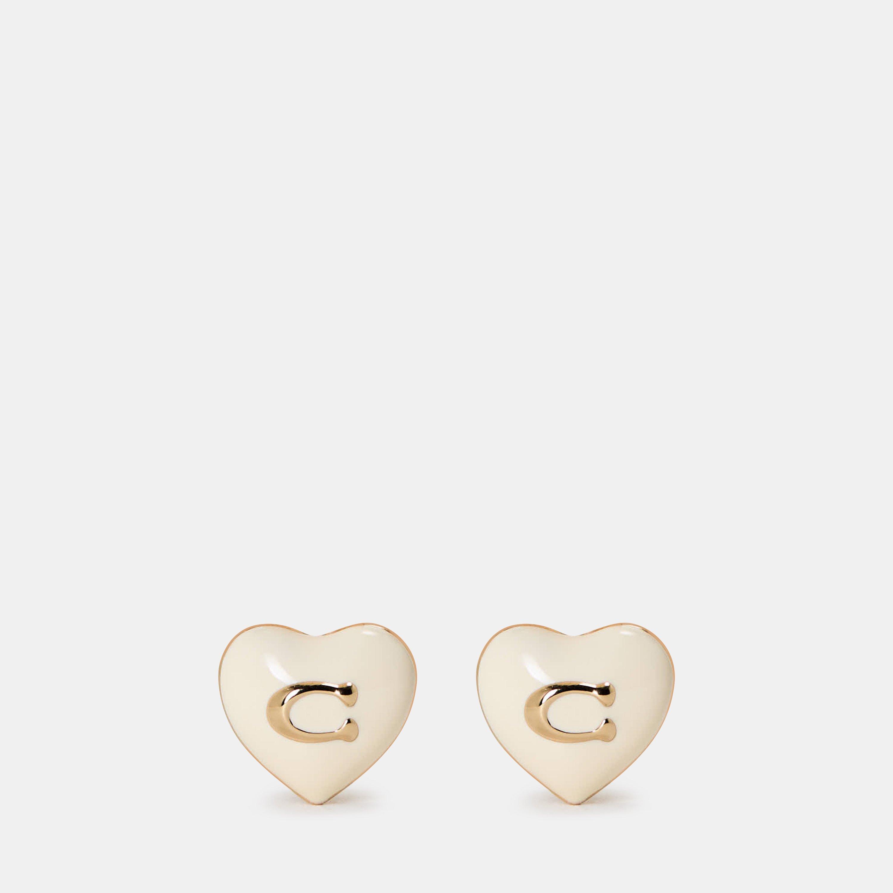 white/gold - Coach - Women's Heart Pearl Gold Stud Earrings - 1