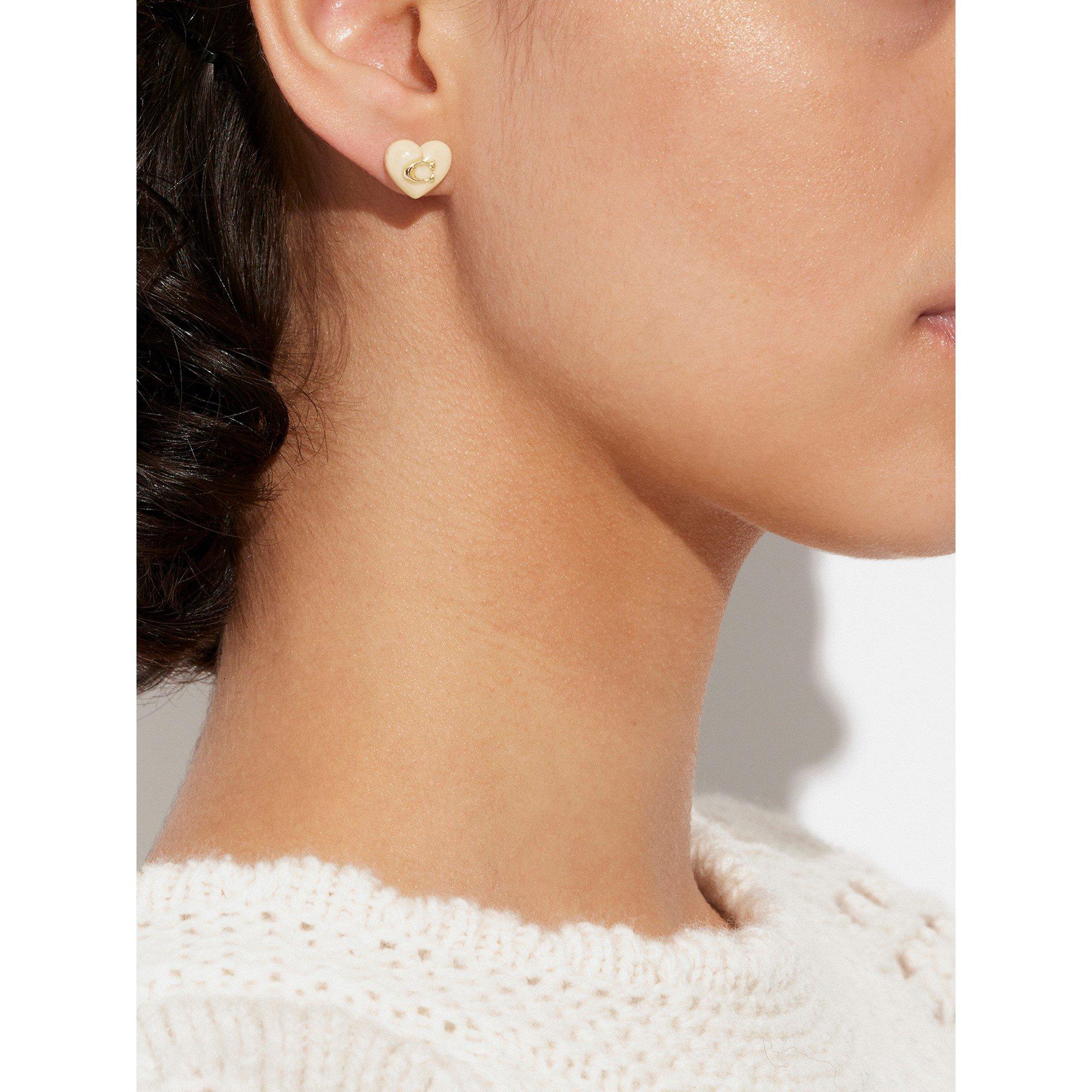 Gold - Coach - Women's Heart Pearl Gold Stud Earrings - 4