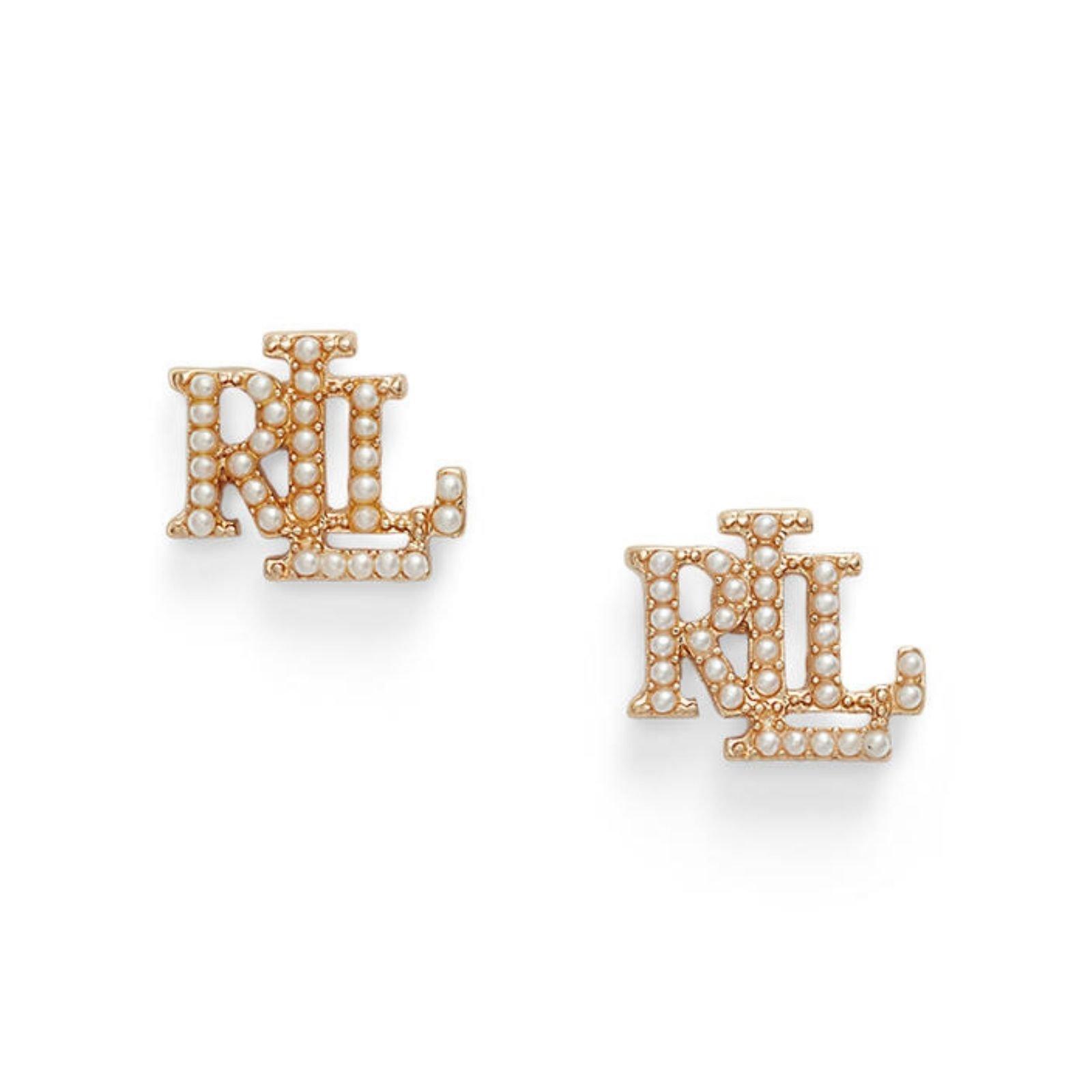 Lauren by Ralph Lauren Lauren Ralph Lauren Pearl & Gold Logo Stud Earrings - Gold/Pearl