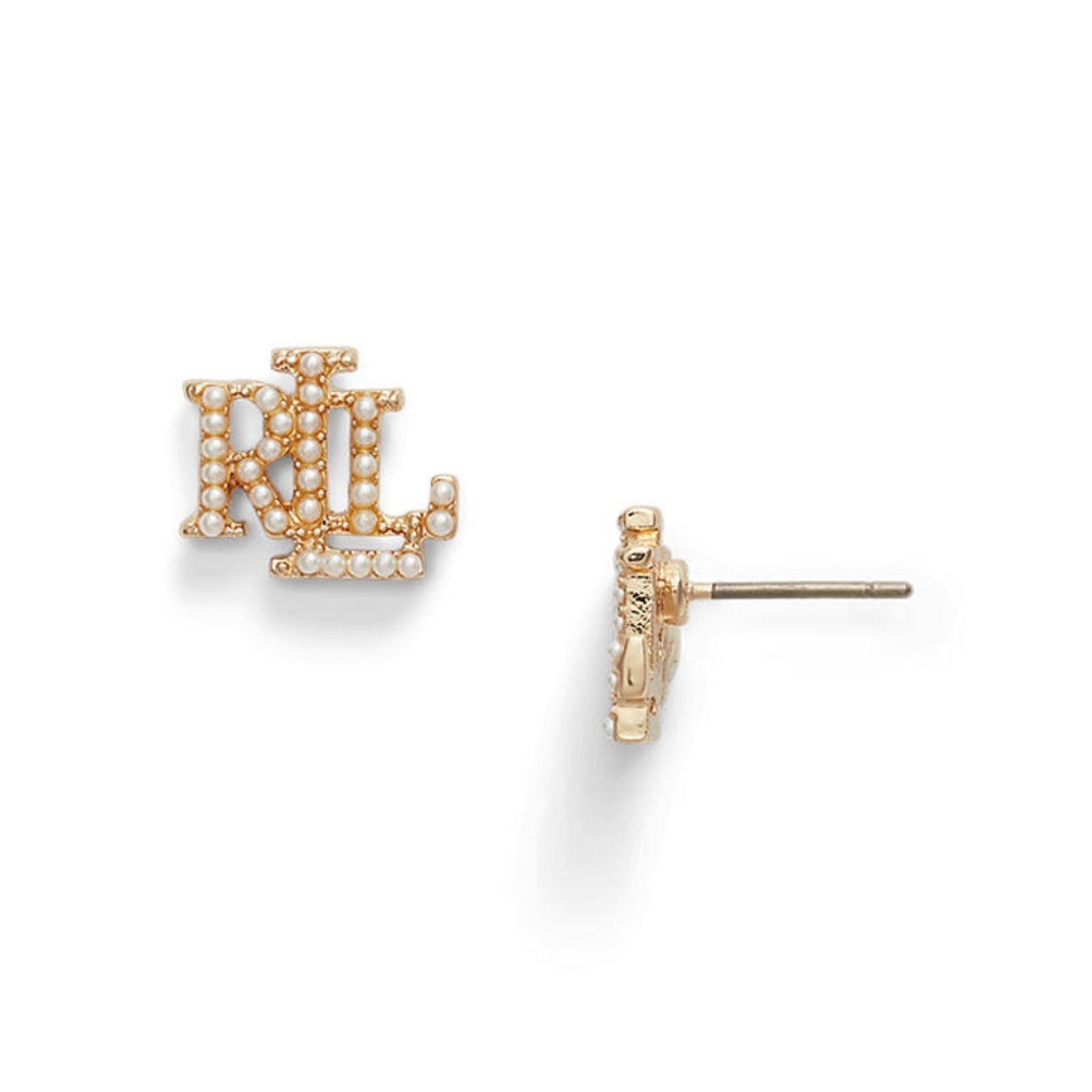 Gold/Pearl - Ralph Lauren - Pearl Monogram Stud Earrings - 2