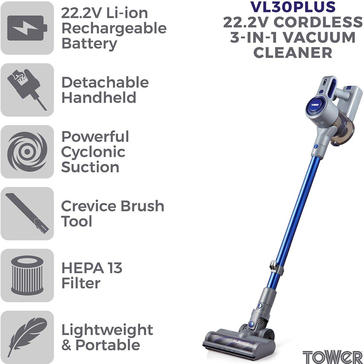 Blue - Tower - VL30 Plus 22.2V Cordless 3-IN-1 DC Vacuum Cleaner - 2