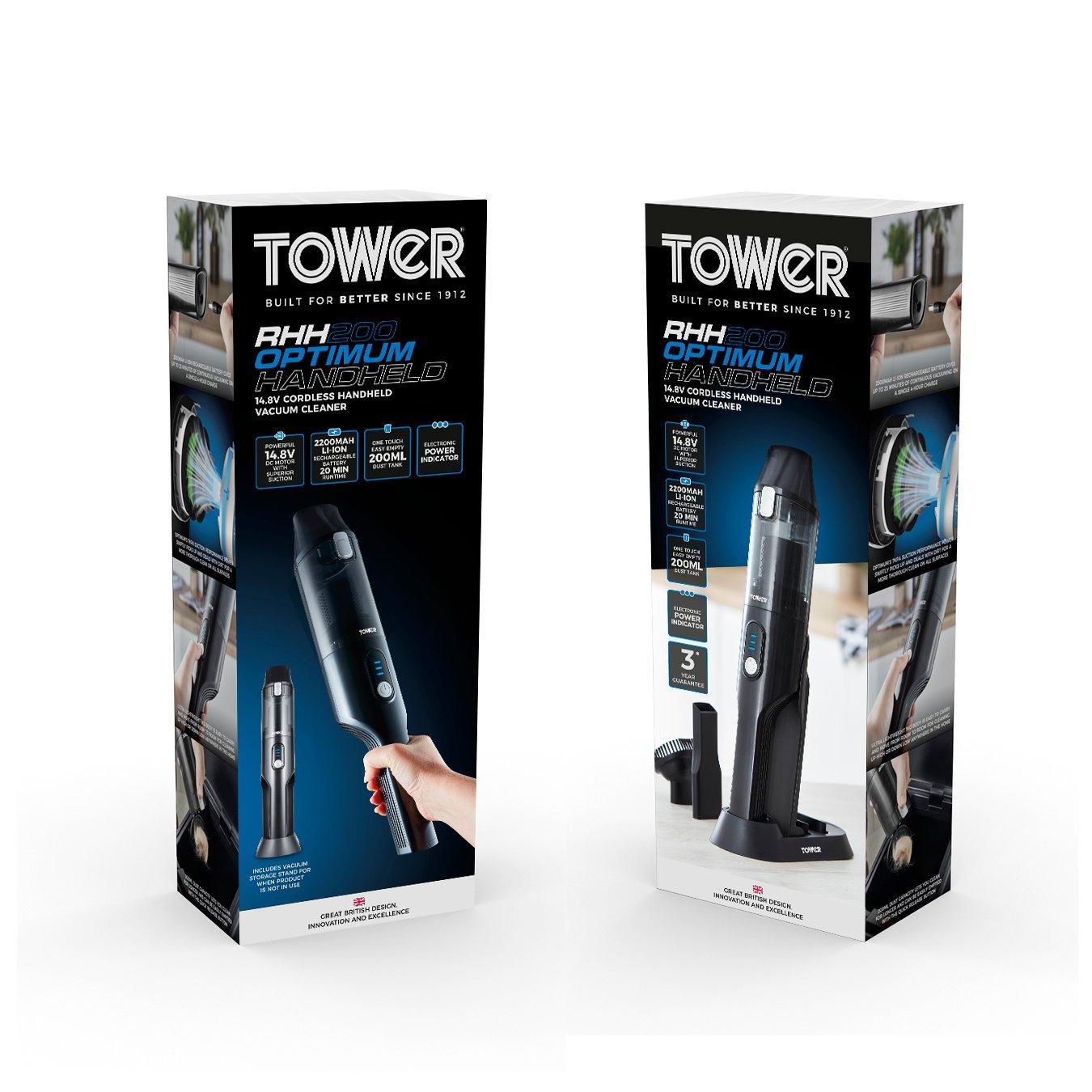 Black - Tower - Cordless Handheld Vacuum 14.8V Optimum Handheld - 9