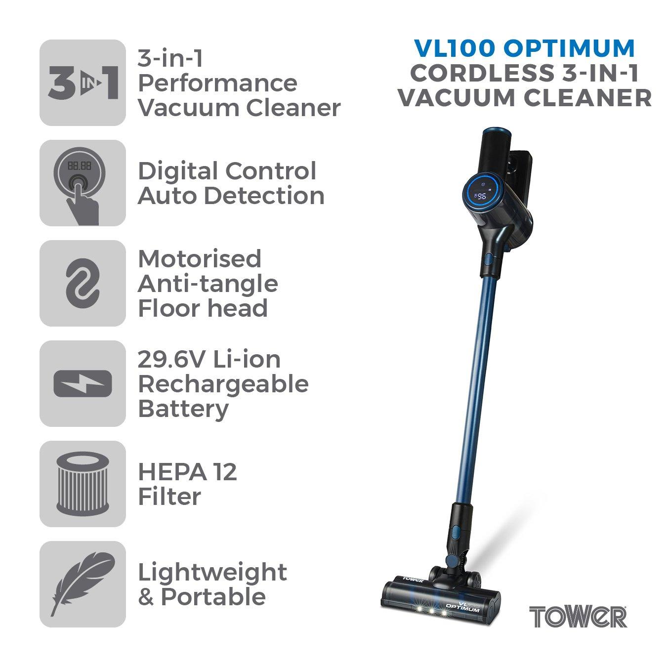 Blue/Black - Tower - VL100 Optimum Cordless 3 IN 1 DC Vacuum Cleaner - 2