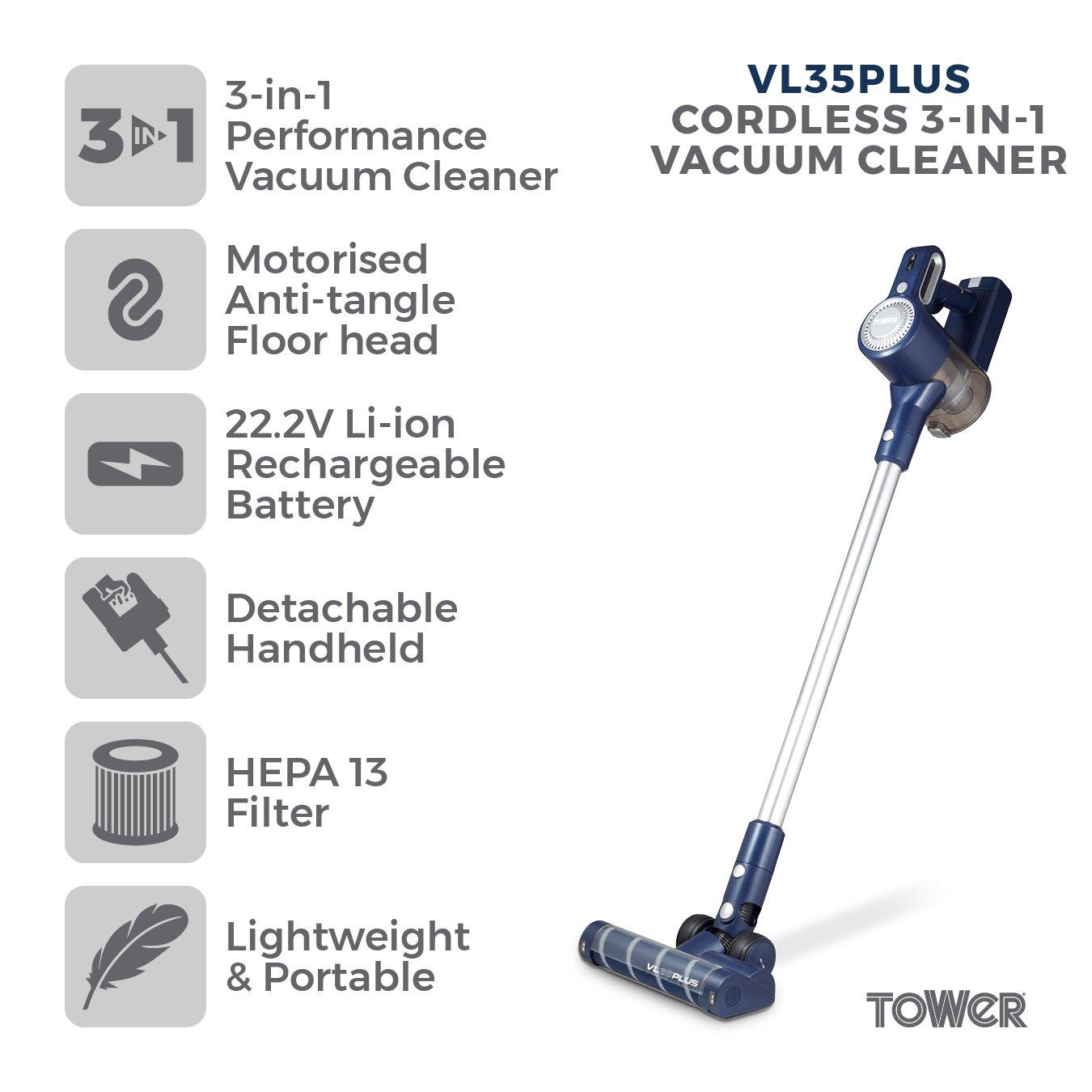 Blue/Silver - Tower - VL35 Plus Anti Tangle Vacuum Cleaner 3-IN-1 DC 150 - 2