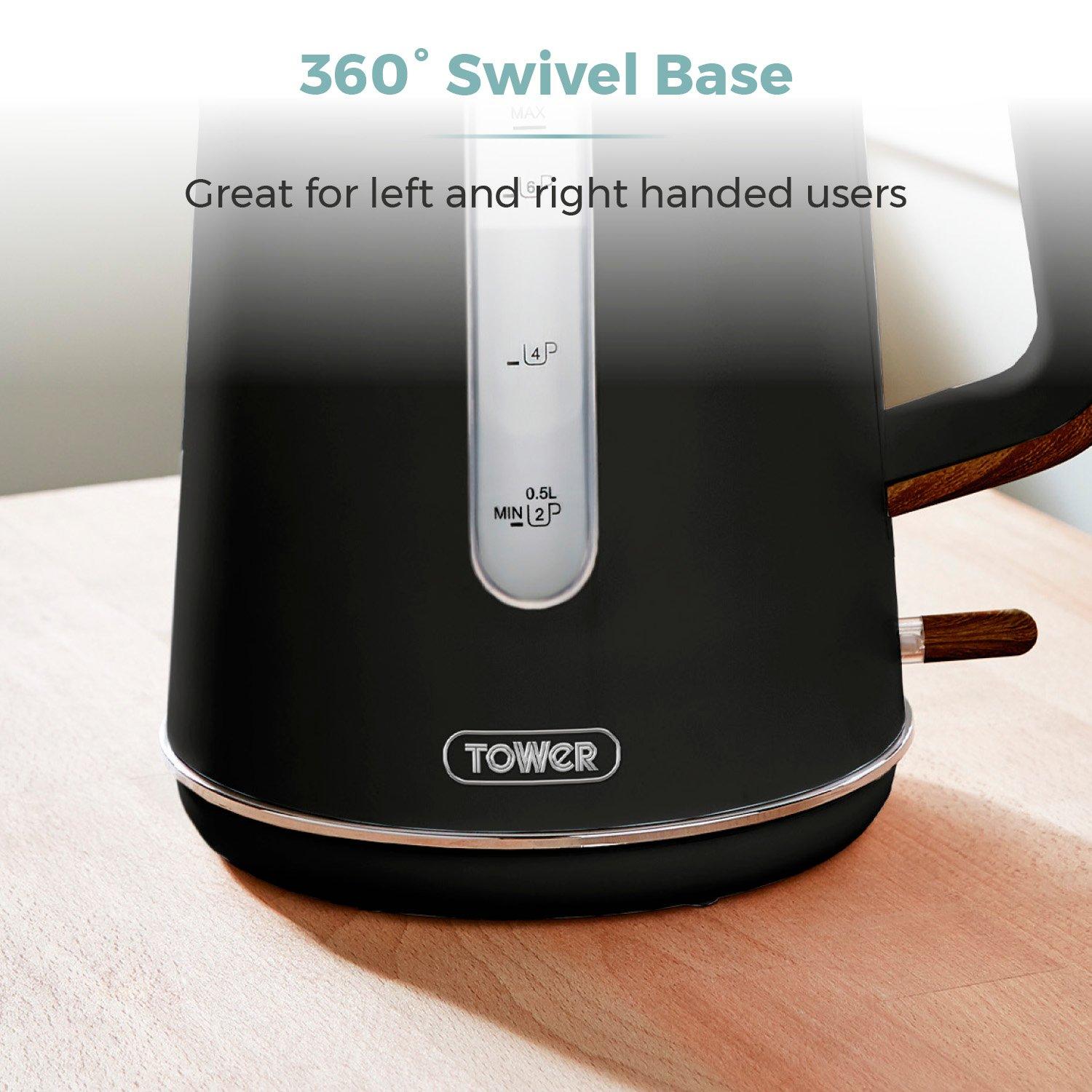 Black - Tower - Scandi 3KW 1.7 Litre Kettle Black with Wooden Acce - 4