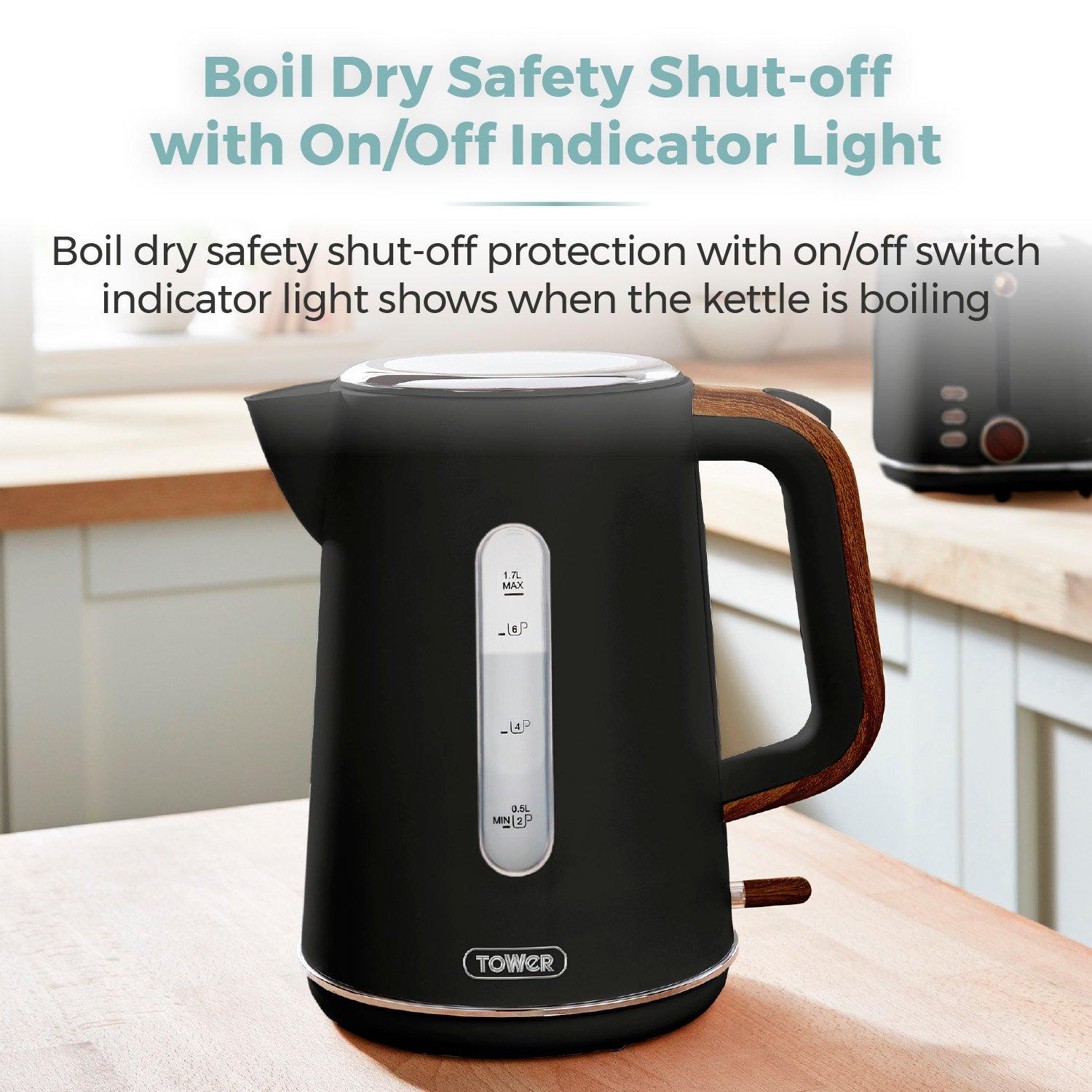 Black - Tower - Scandi 3KW 1.7 Litre Kettle Black with Wooden Acce - 6