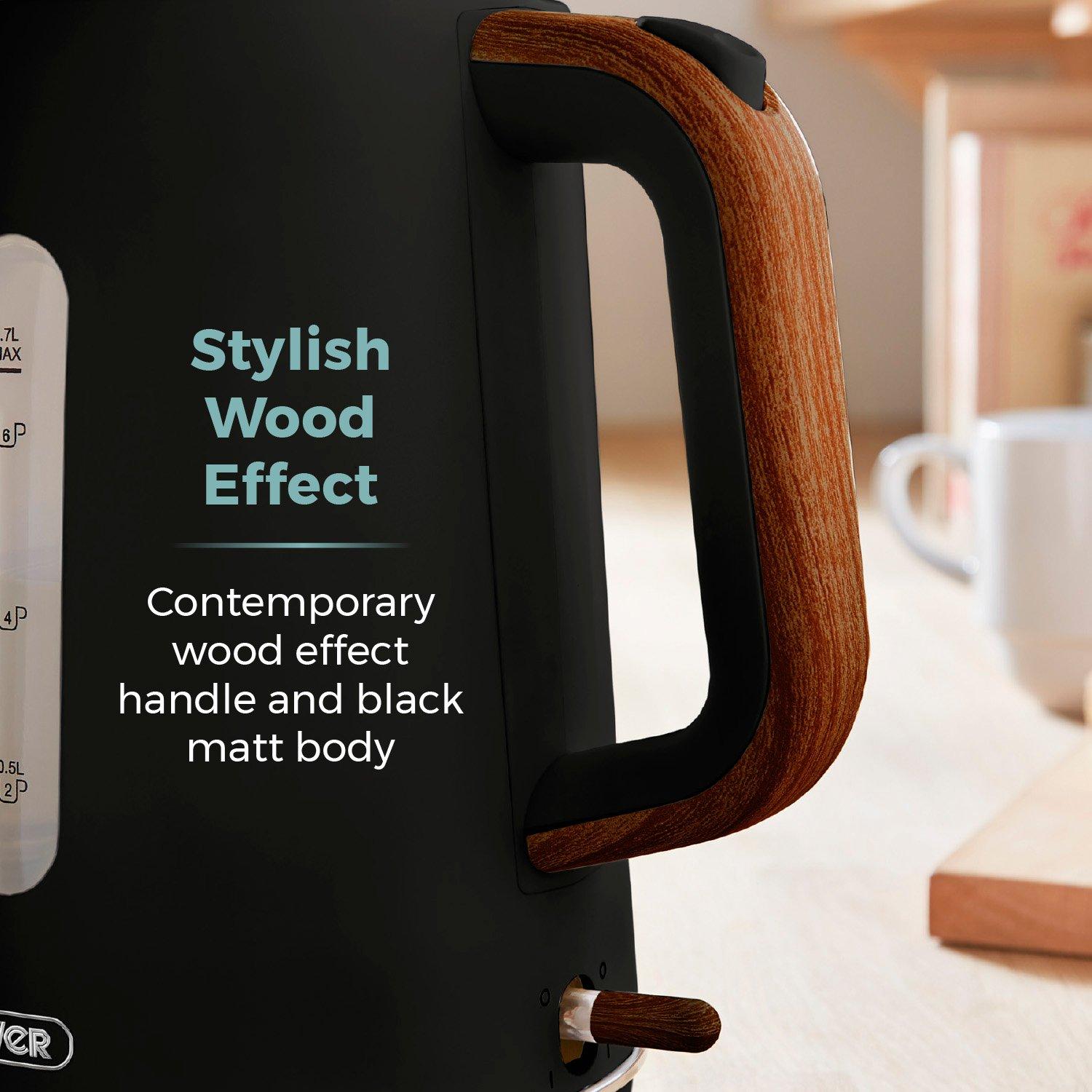 Black - Tower - Scandi 3KW 1.7 Litre Kettle Black with Wooden Acce - 7
