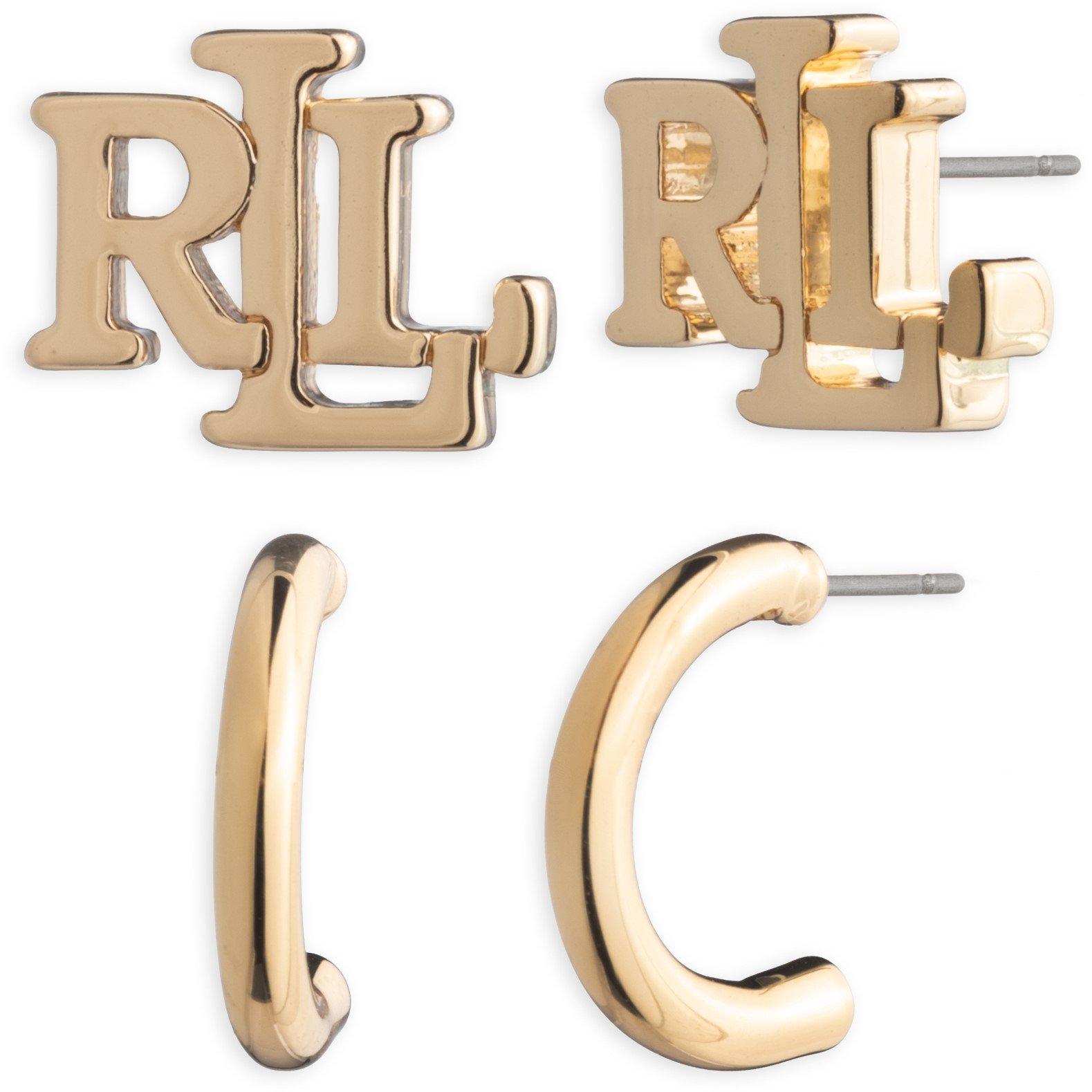 GLD - Lauren Ralph Lauren - Lauren Ralph Lauren Gold Logo & Hoop Earring Set - 1
