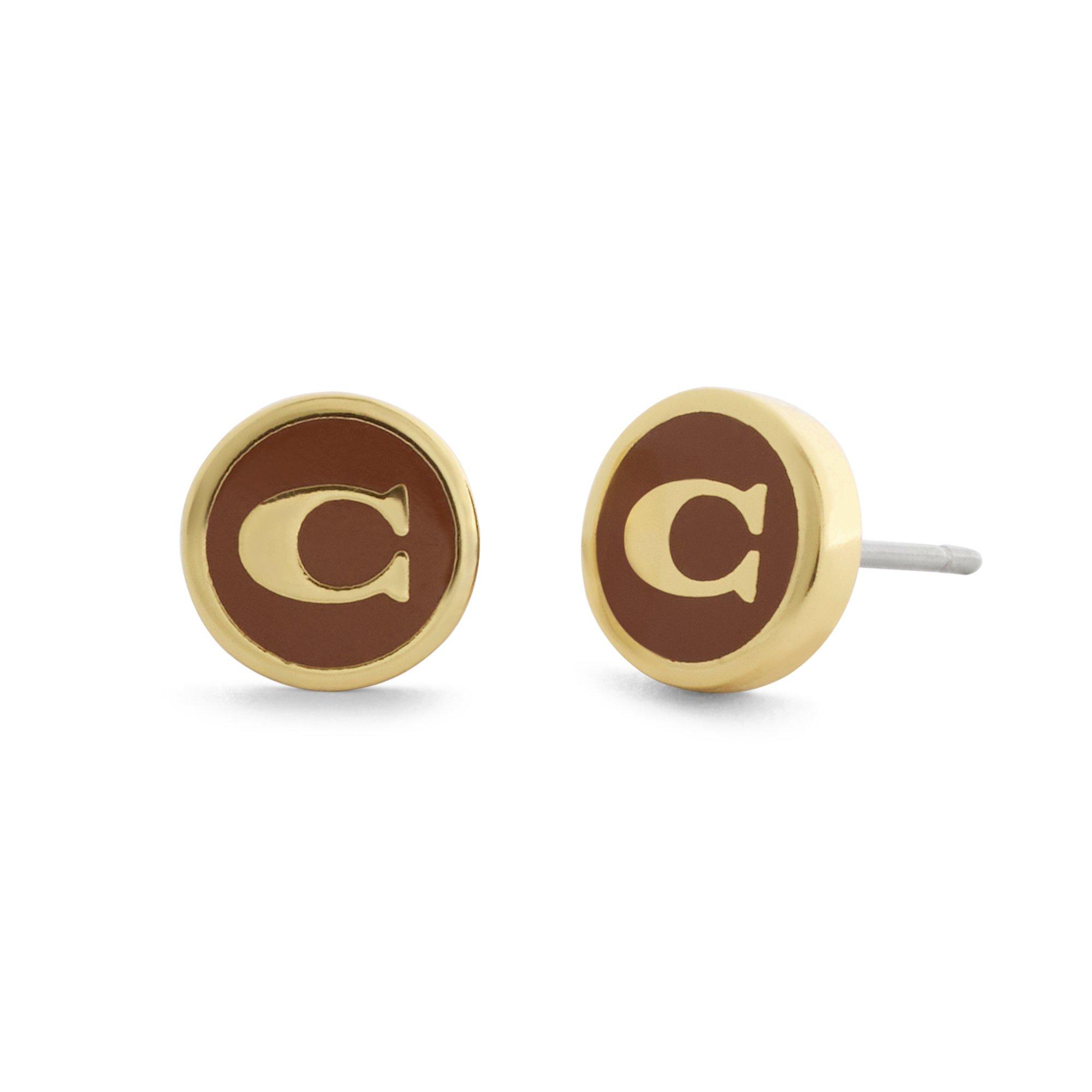 brown - Coach - Women's Signature C Enamel Stud Earrings - 1