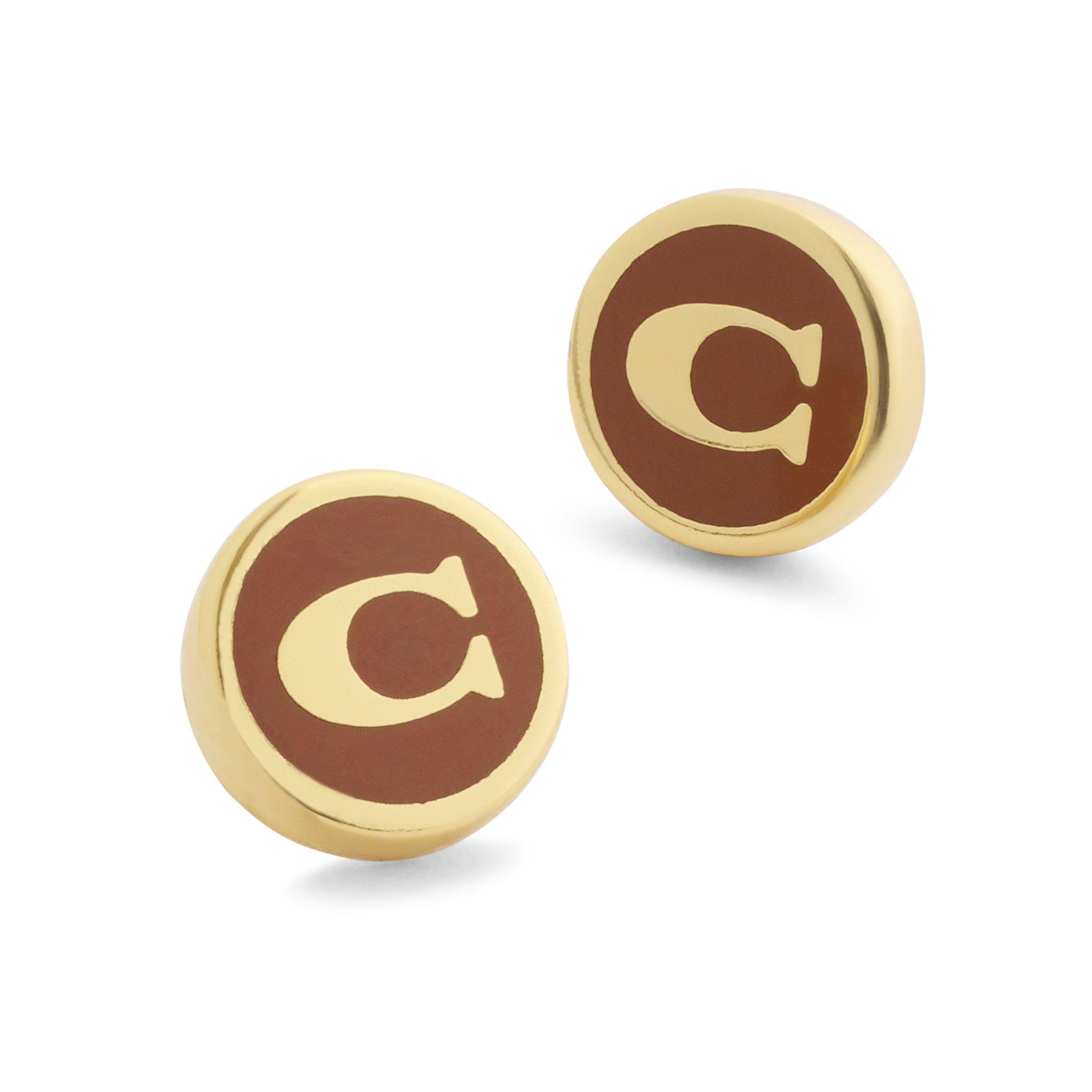 brown - Coach - Women's Signature C Enamel Stud Earrings - 3