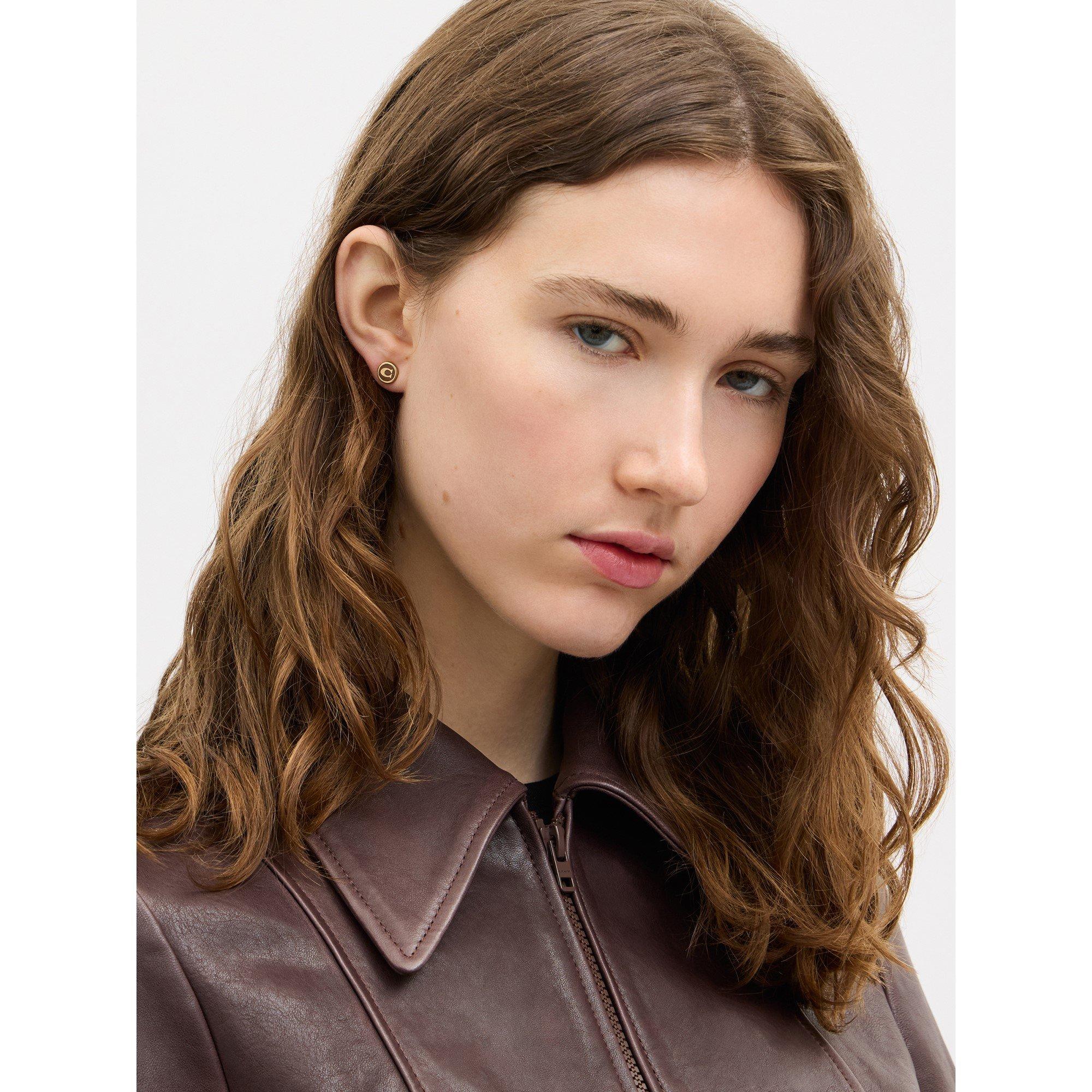 brown - Coach - Signature C Enamel Stud Earrings - 4