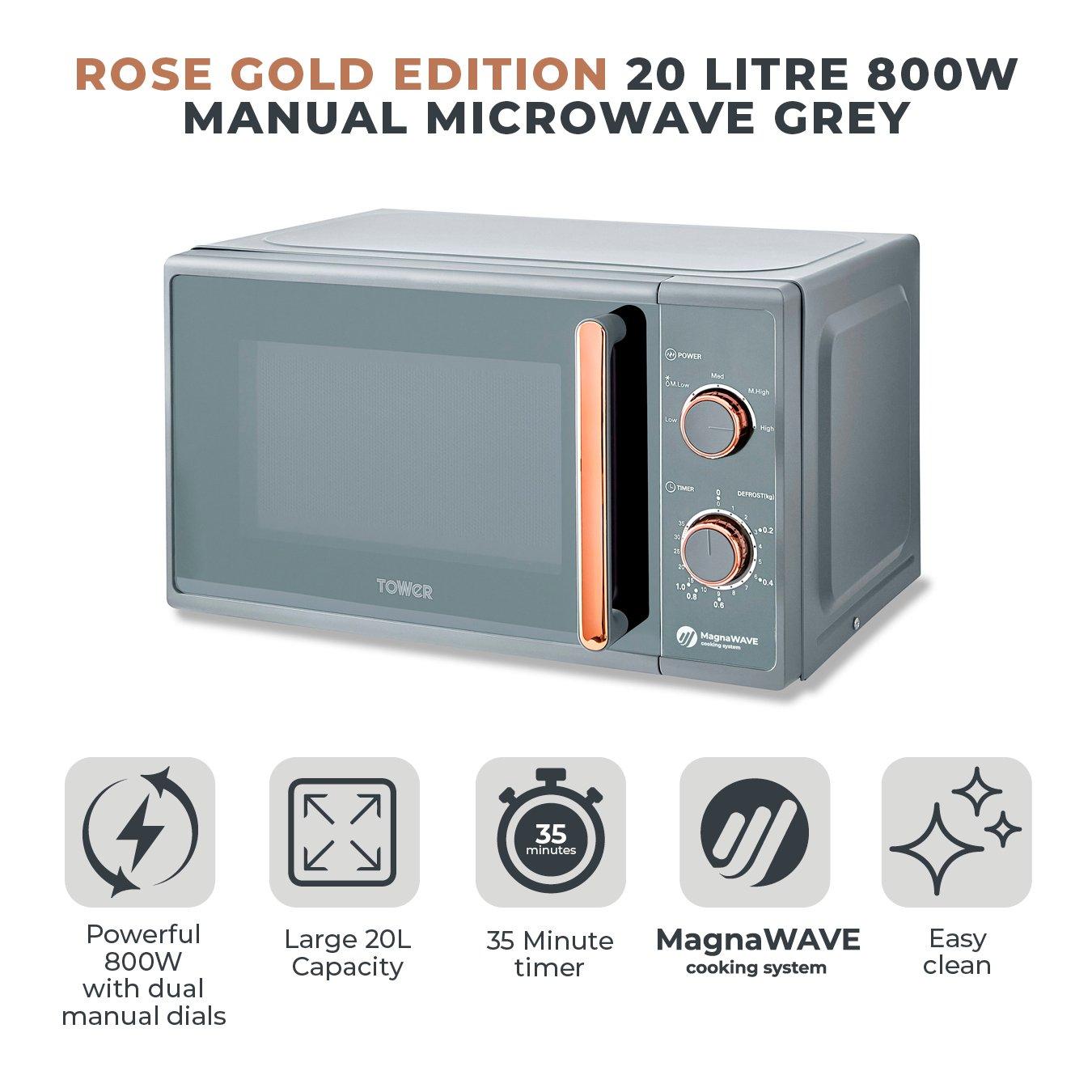Grey/Rose Gold - Tower - Cavaletto 20L Manual Microwave - 2