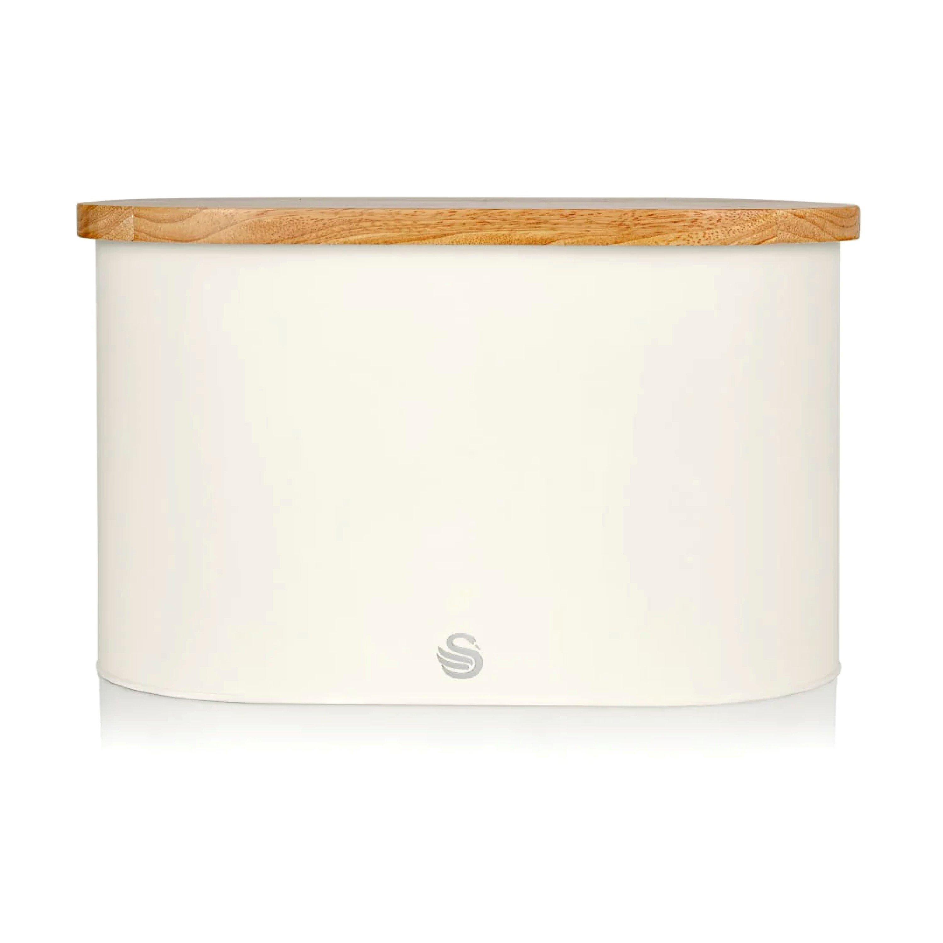 White - Swan - Nordic Oval Bread Bin w/Cutting Board Lid White - 1