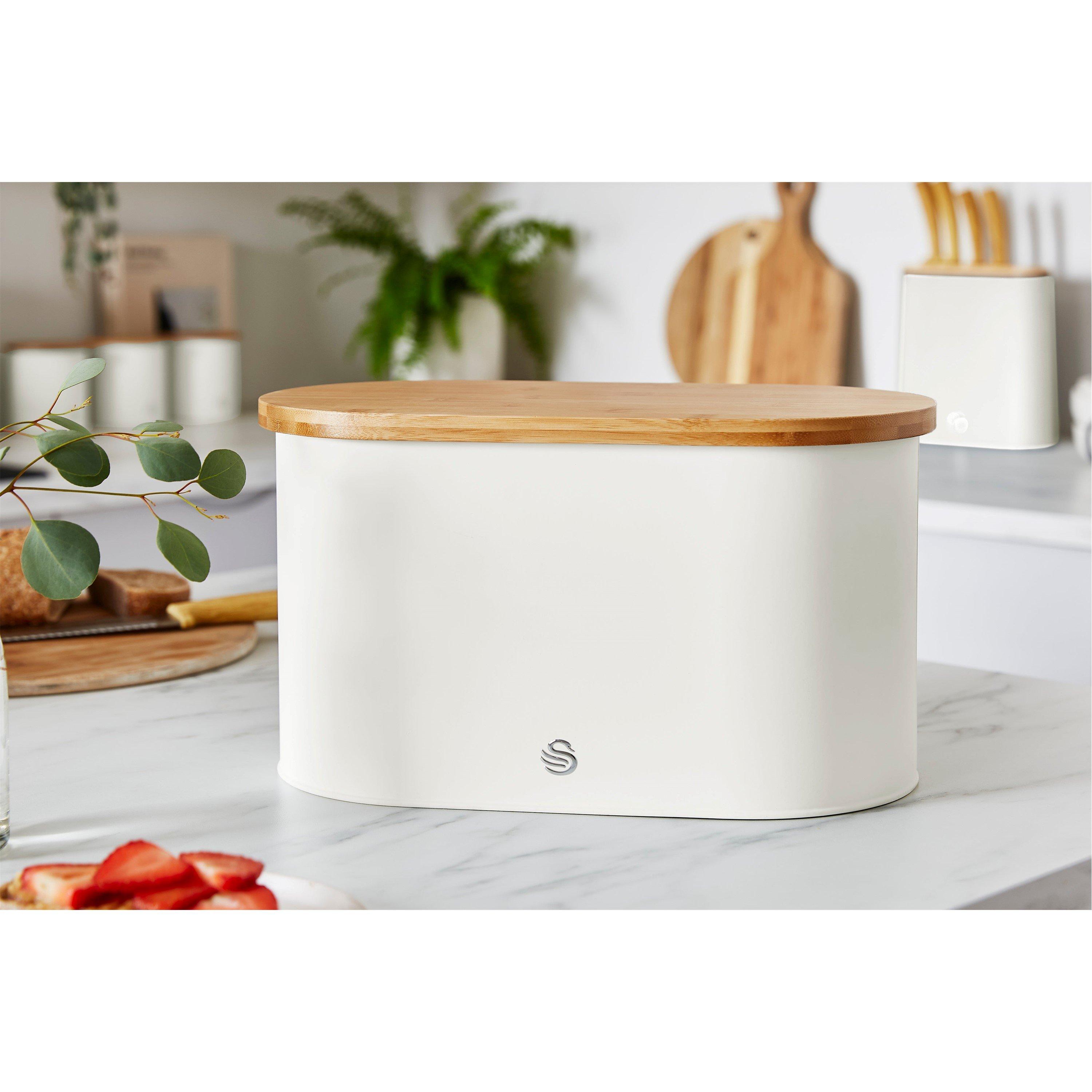 White - Swan - Nordic Oval Bread Bin w/Cutting Board Lid White - 2