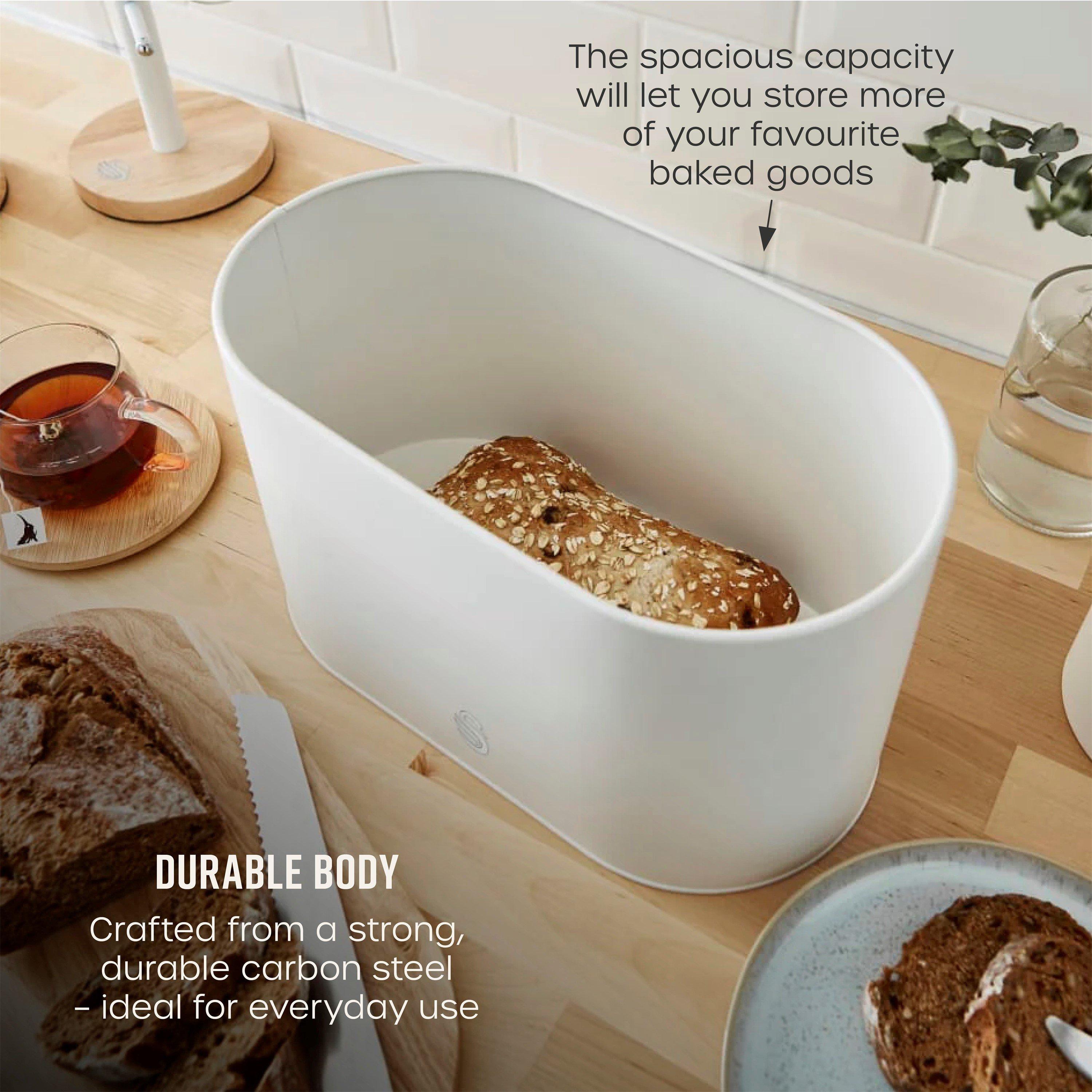 White - Swan - Nordic Oval Bread Bin w/Cutting Board Lid White - 5