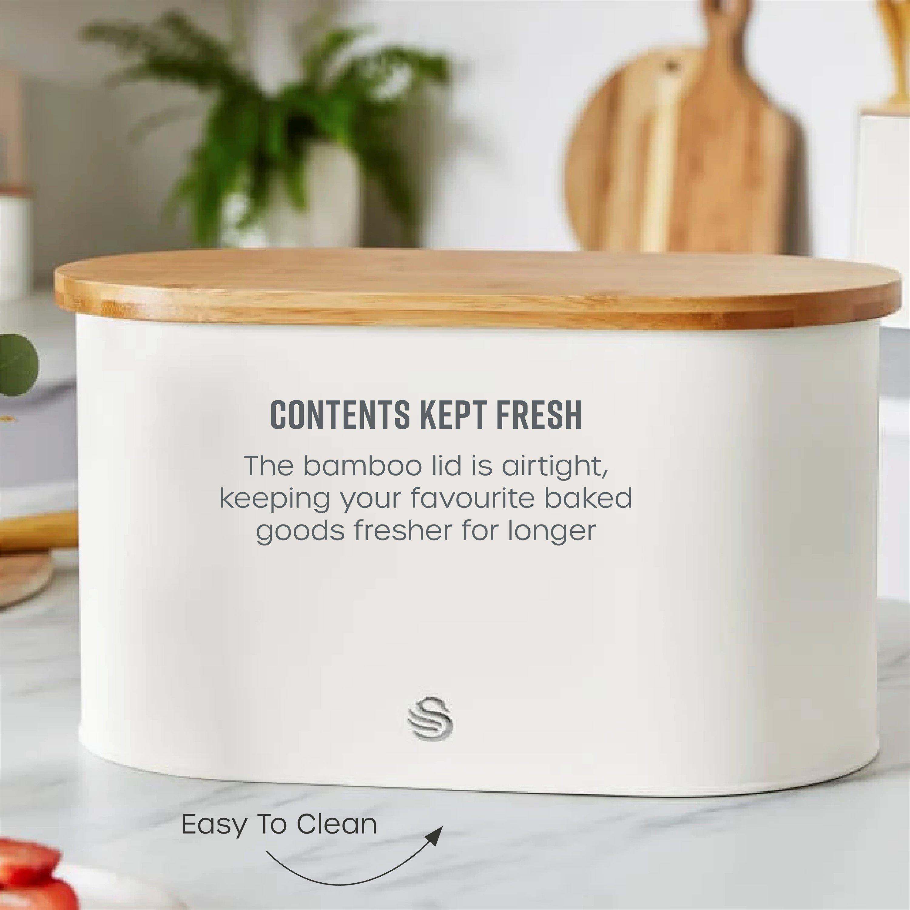 White - Swan - Nordic Oval Bread Bin w/Cutting Board Lid White - 6