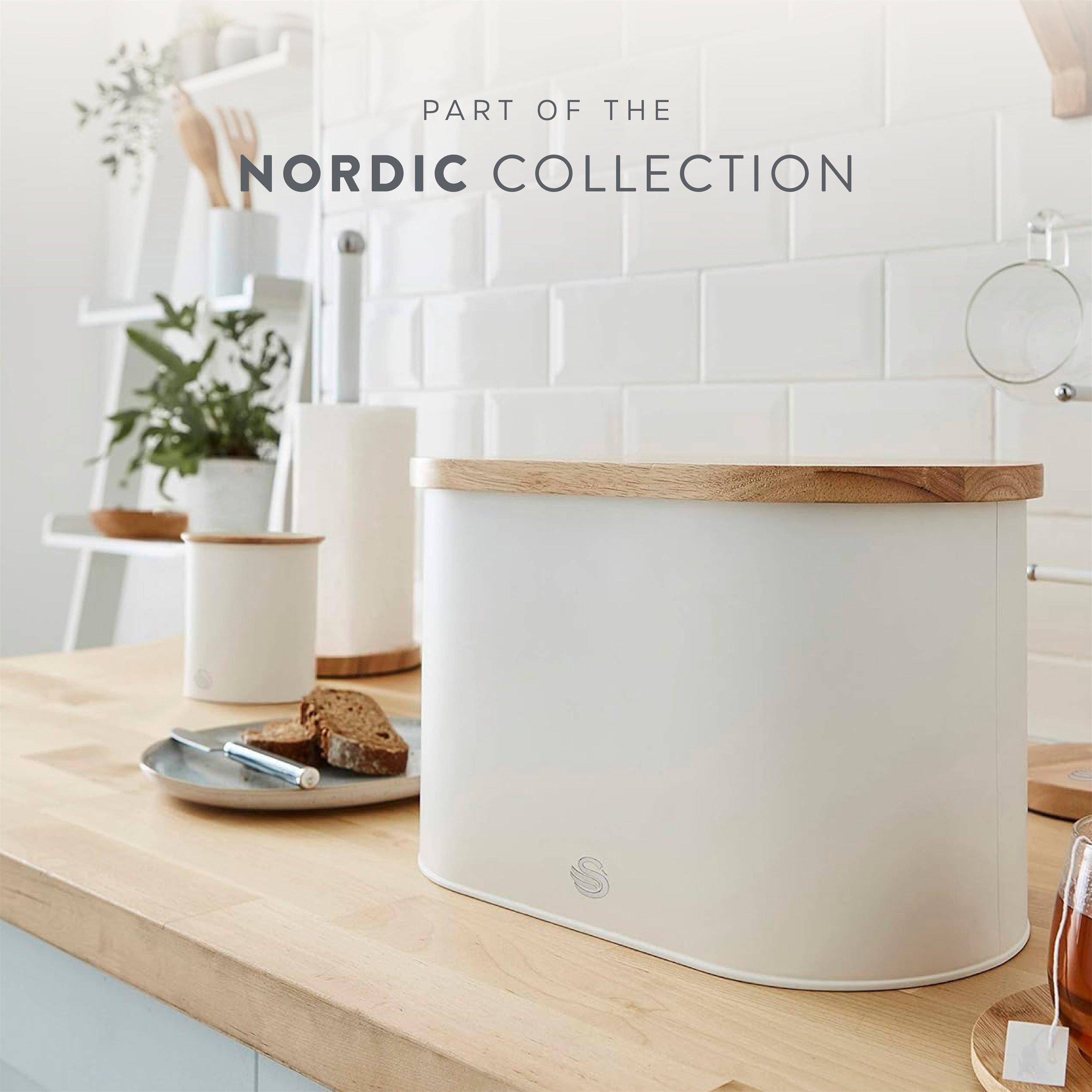 White - Swan - Nordic Oval Bread Bin w/Cutting Board Lid White - 7