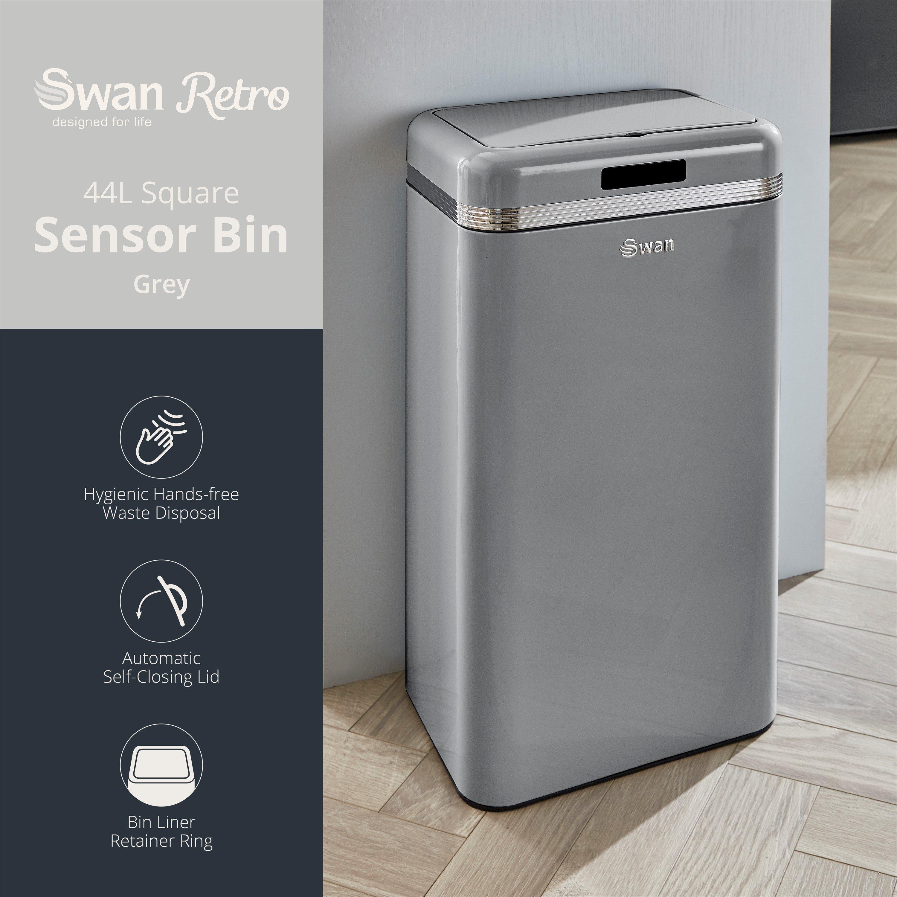 Grey - Swan - Swan Retro 45L Square Sensor Bin - 3