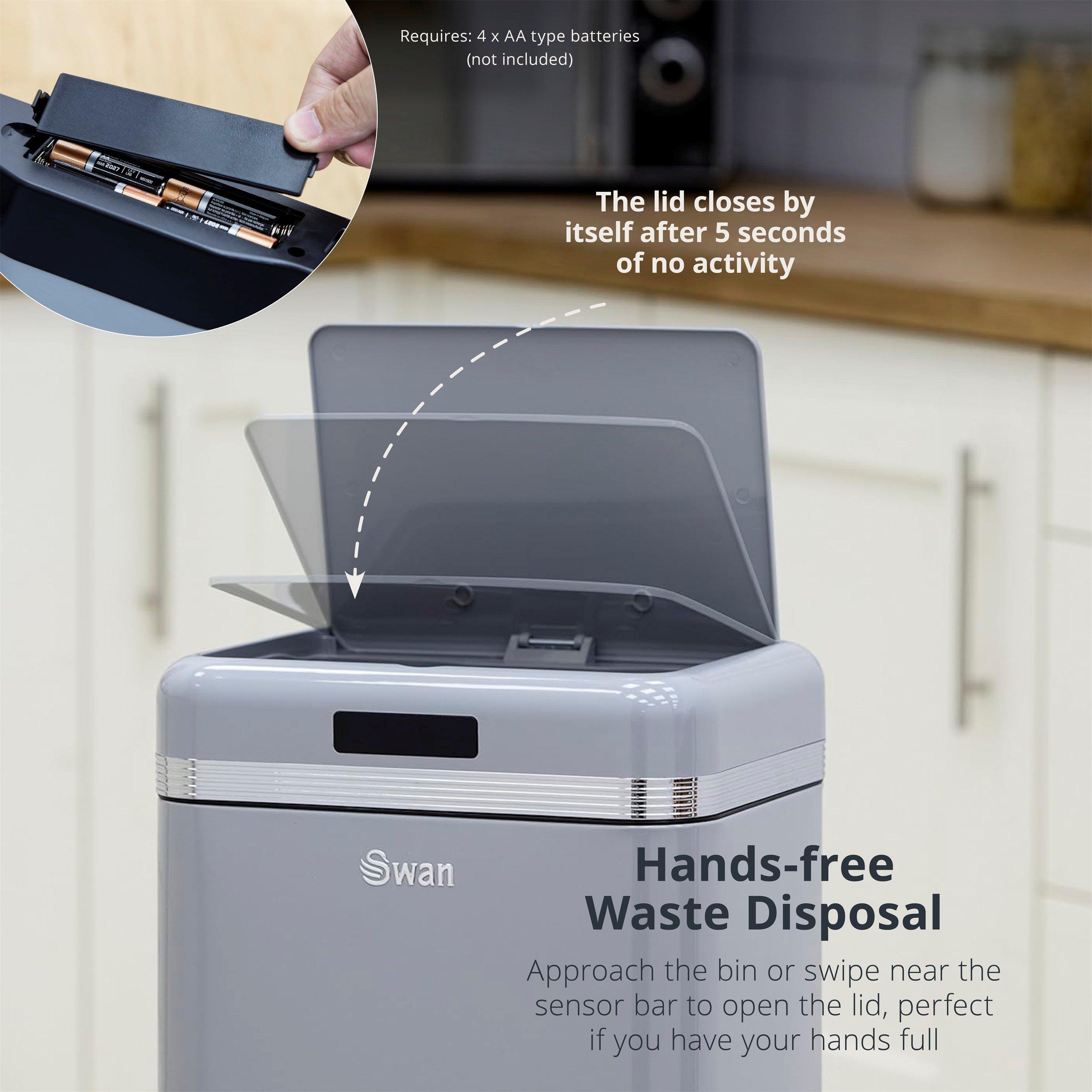Grey - Swan - Swan Retro 45L Square Sensor Bin - 4