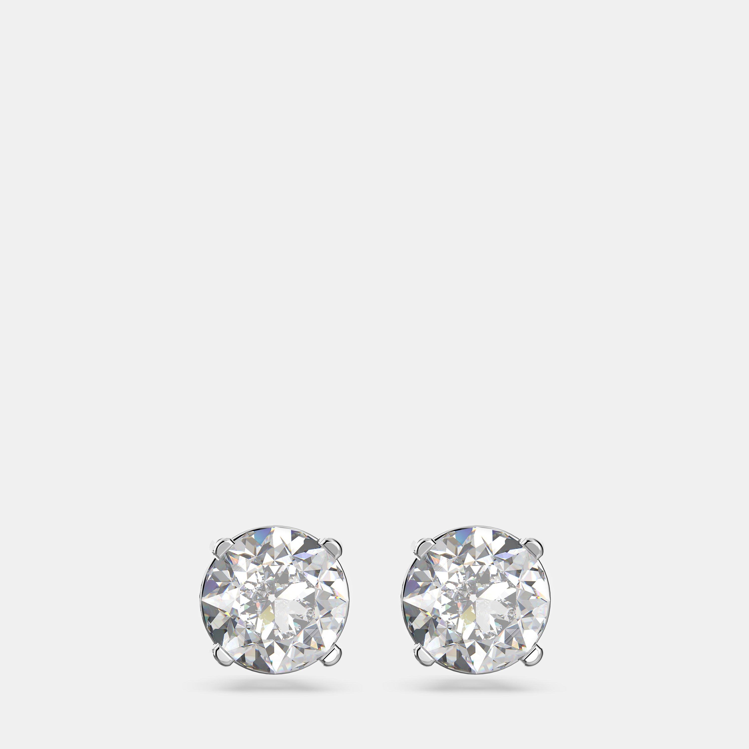 Swarovski Stilla Attract stud earrings, Round cut, White, Rhodium plated