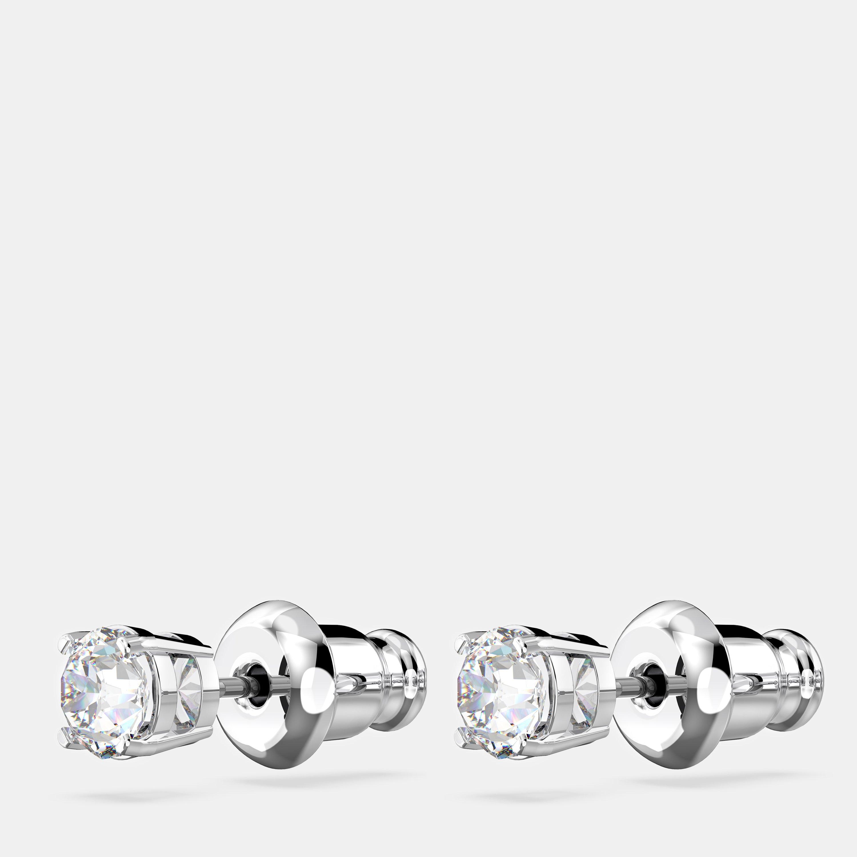 Silver/Crystal - Swarovski - Stilla Attract stud earrings, Round cut, White, Rhodium plated - 2