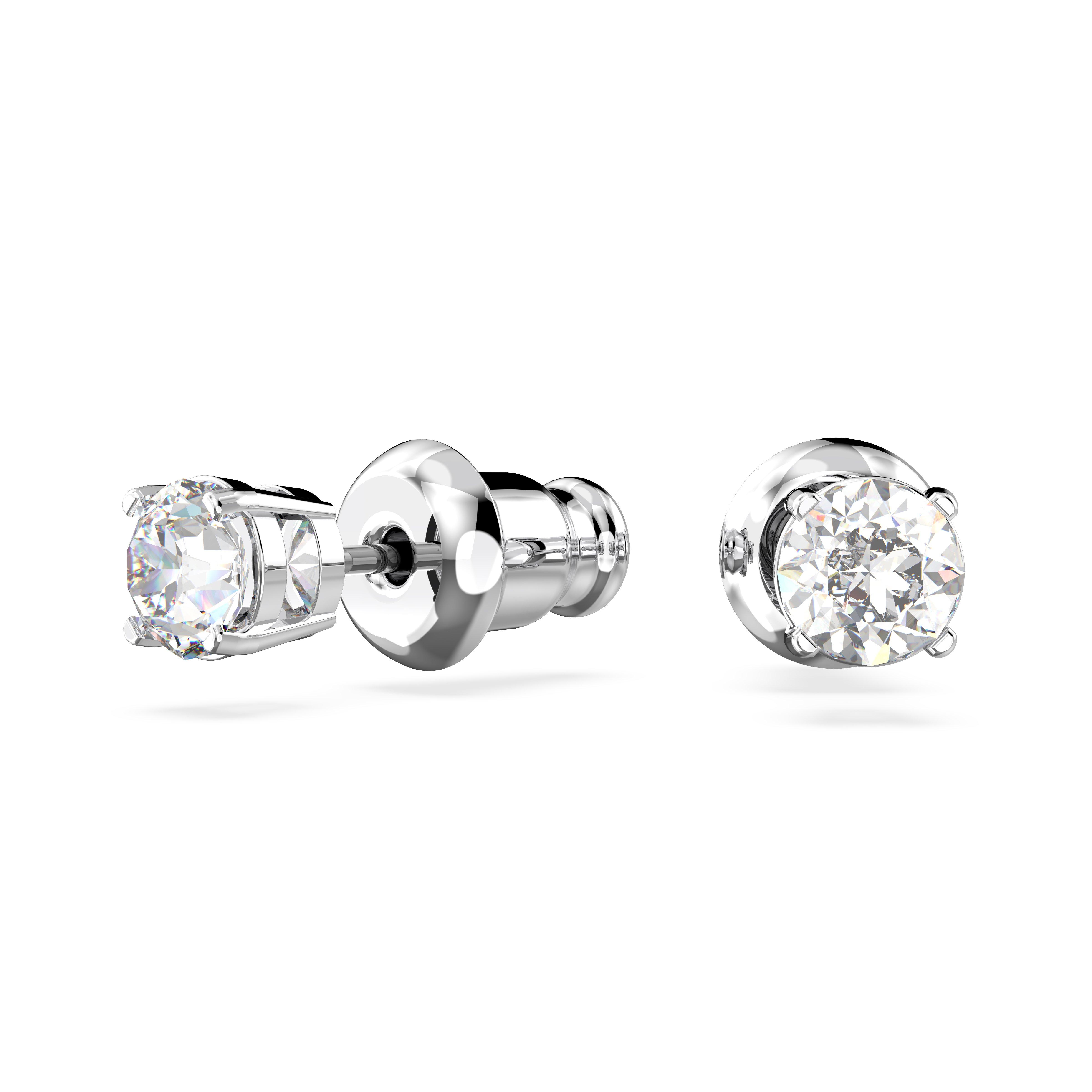 Silver/Crystal - Swarovski - Stilla Attract stud earrings, Round cut, White, Rhodium plated - 4
