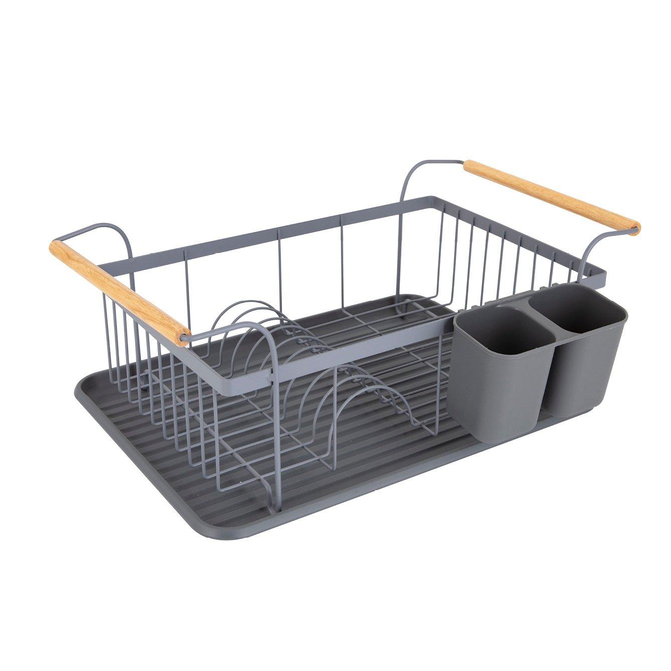 Grey - Tower - Scandi Dish Rack with Wooden Handles - 1