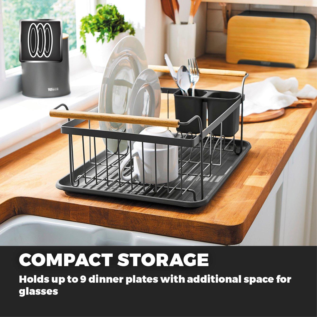 Grey - Tower - Scandi Dish Rack with Wooden Handles - 3