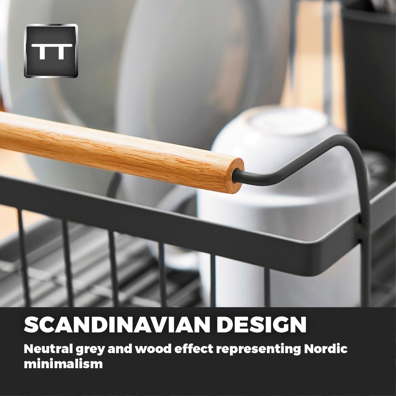 Grey - Tower - Scandi Dish Rack with Wooden Handles - 4