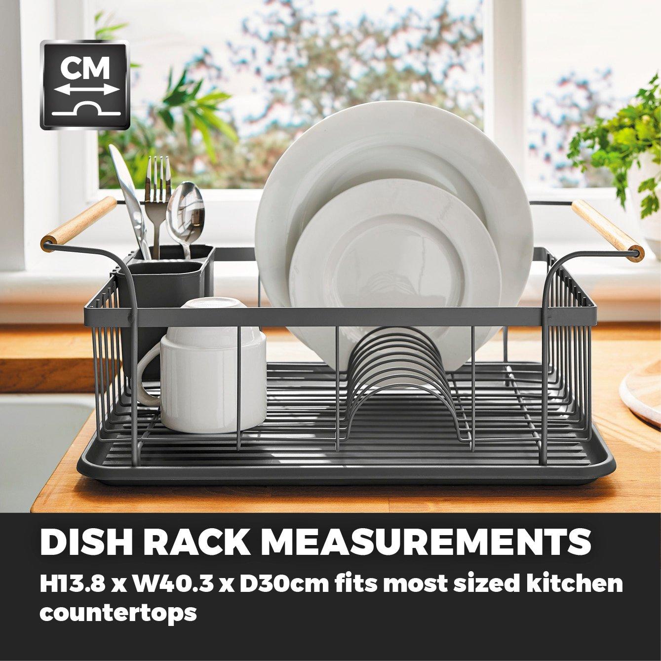 Grey - Tower - Scandi Dish Rack with Wooden Handles - 7