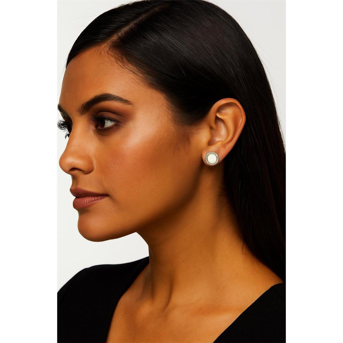  GLDWHITE - DKNY - DKNY White Inlay Crystal Stud Earrings - 3