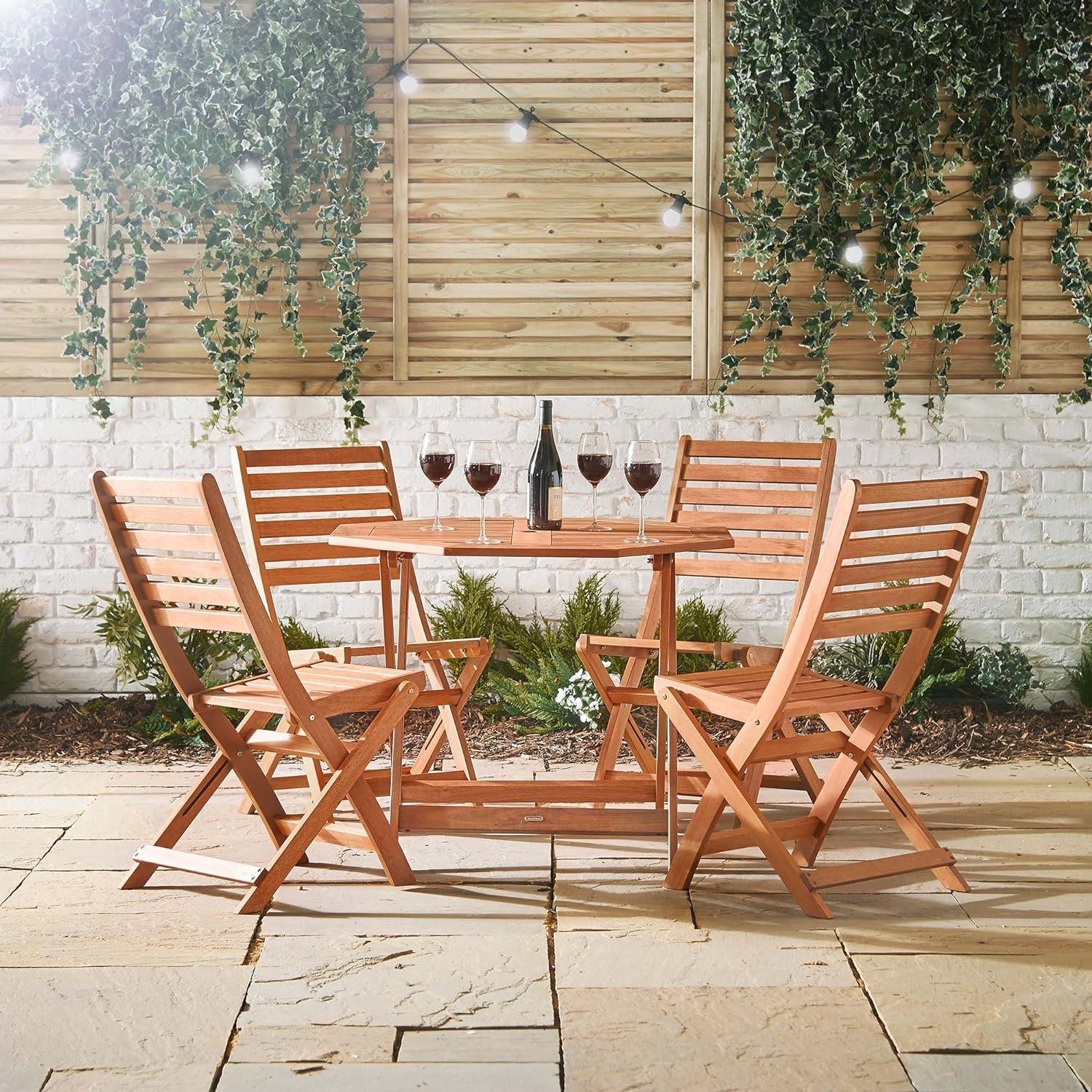 Brown - VonHaus - VonHaus Wooden Octagonal Table And 4 Chair Set - 3