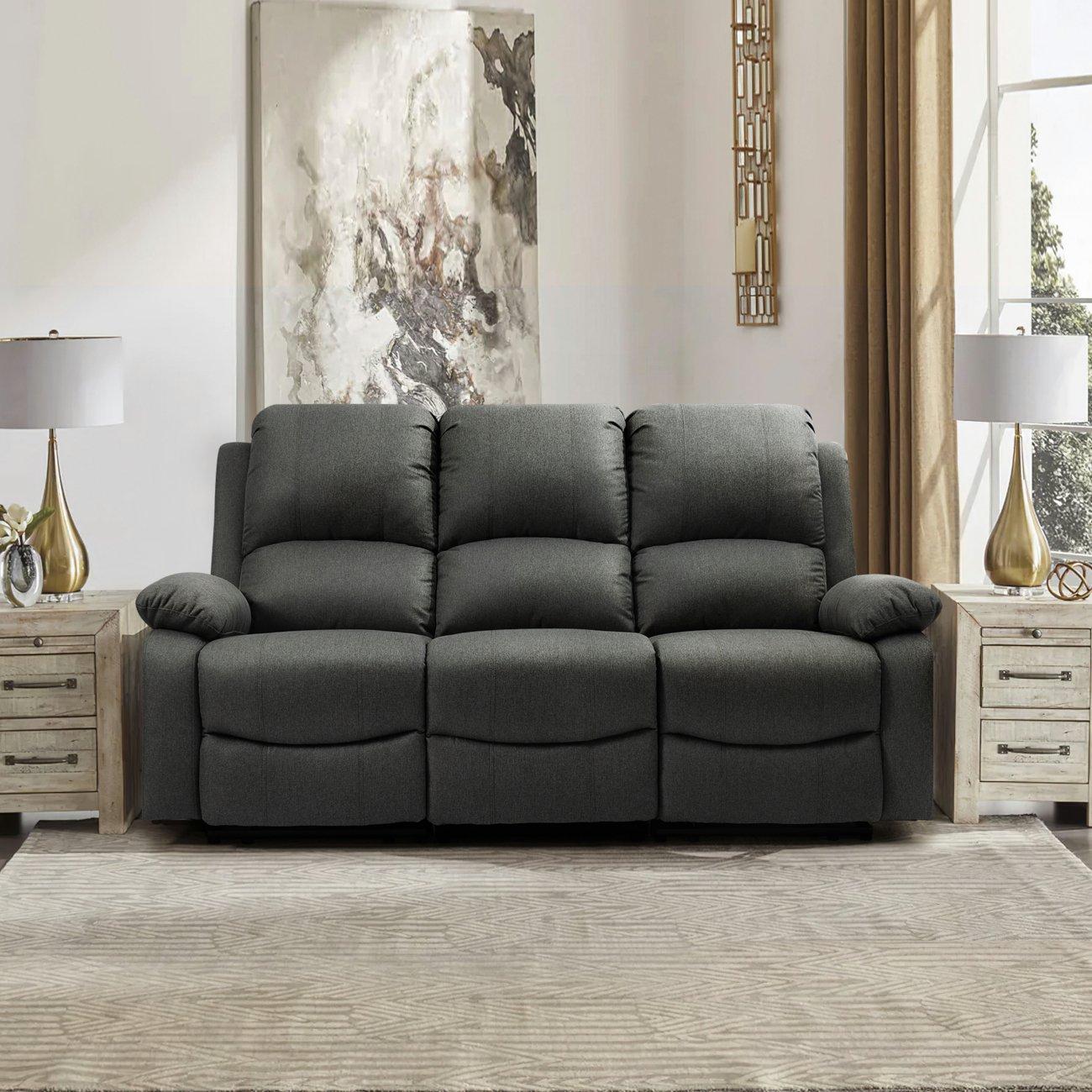 Dark Grey - Comfy Living - Electric Reclining Linen Sofa Set - 2