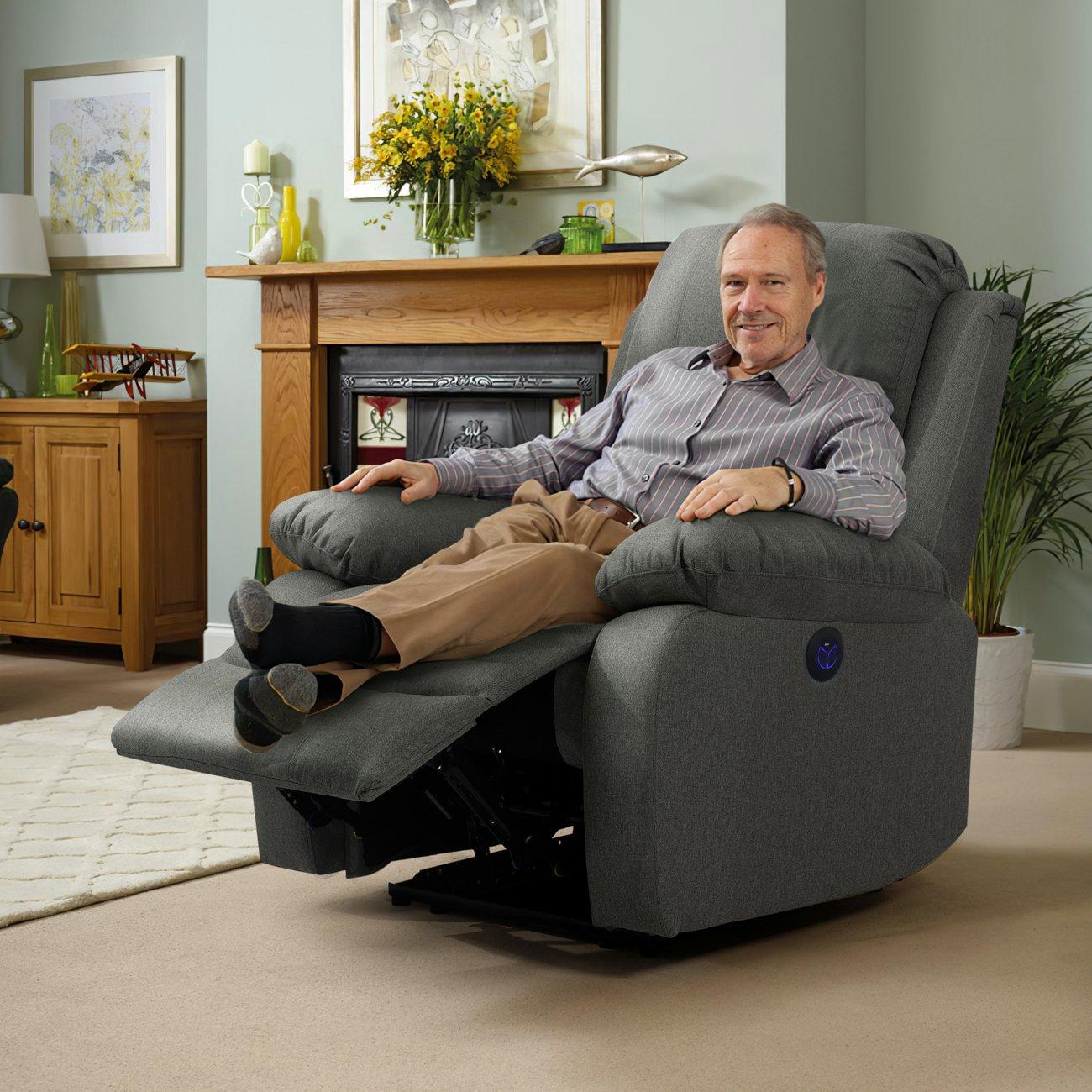 Dark Grey - Comfy Living - Electric Reclining Linen Sofa Set - 4