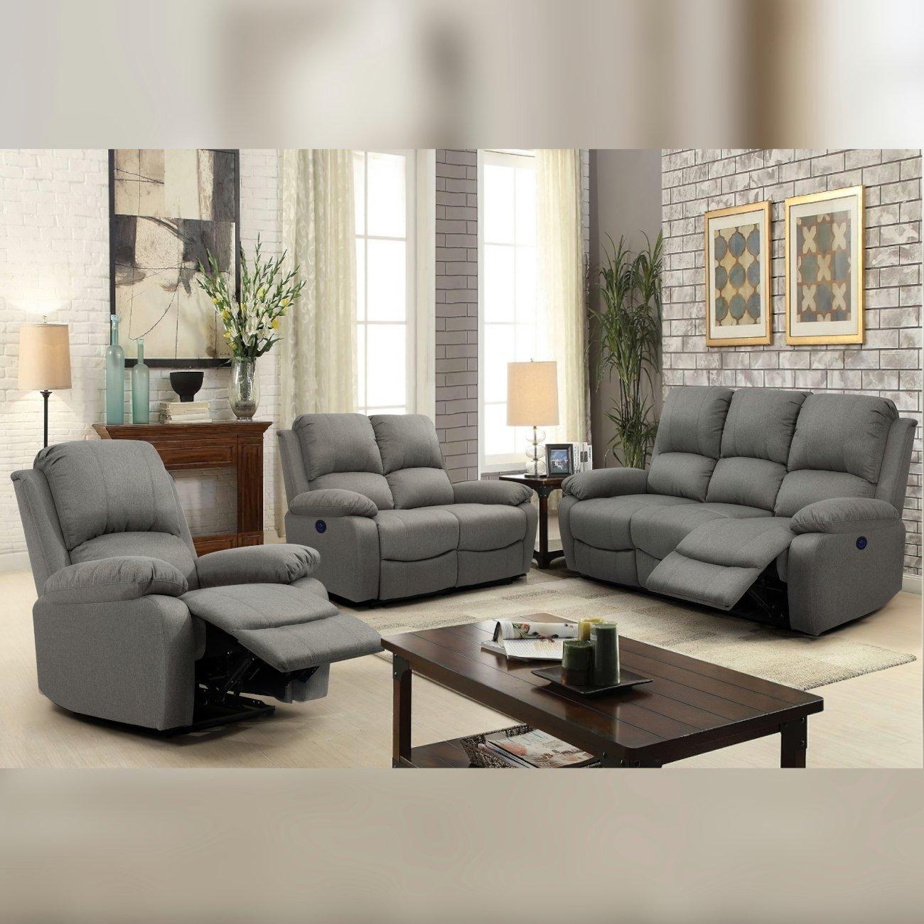 Electric Reclining Linen Sofa Set